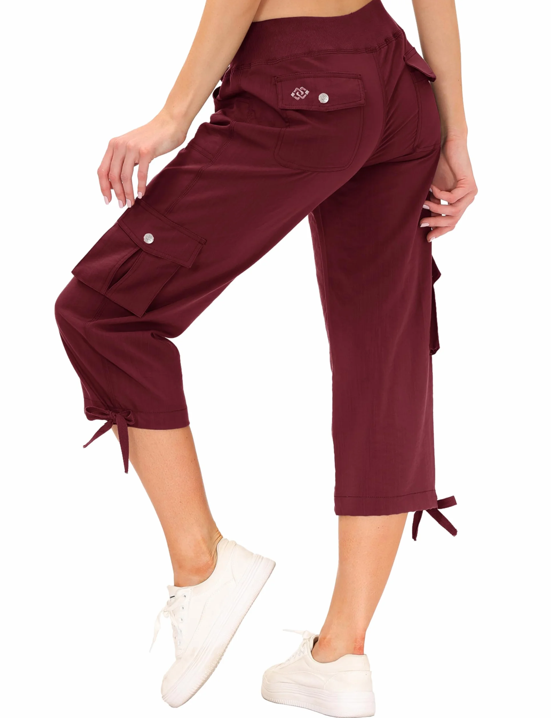 JINSHI Spodnie damskie cargo 3/4 Capri trekkingowe z wieloma kieszeniami