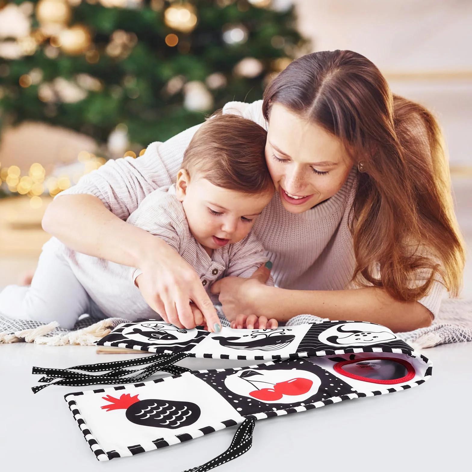 Vicloon Montessori sensoryczna książka z czarno-białą tkaniną, czarno-biała książka do przebudzenia dla niemowląt na 0-12 miesięcy, promuje rozwój mózgu dziecka