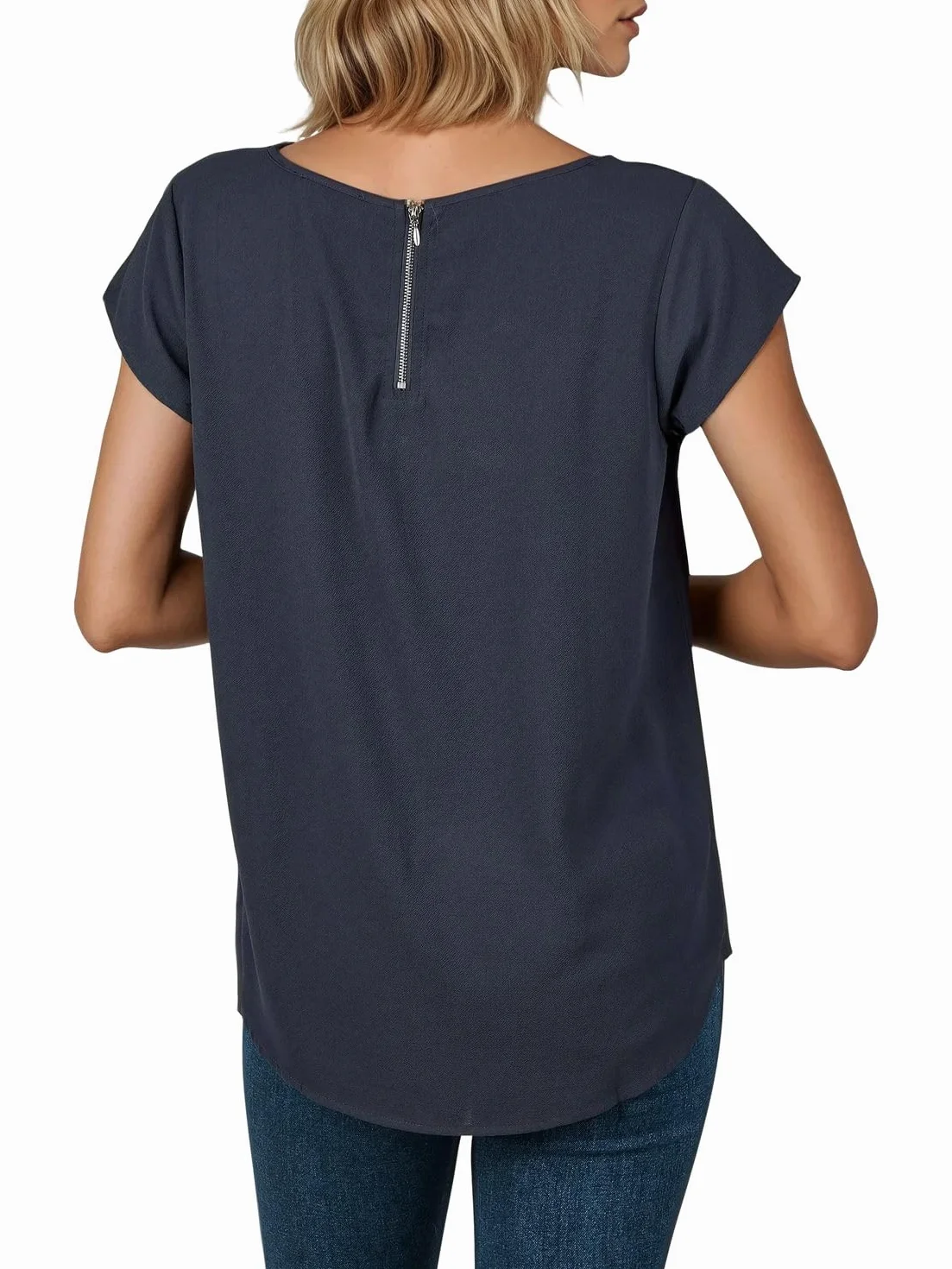 DENIMFY zestaw 2 koszulek damskich okrągły dekolt krótki rękaw czarny różowy zielony granatowy S M L XL XXL