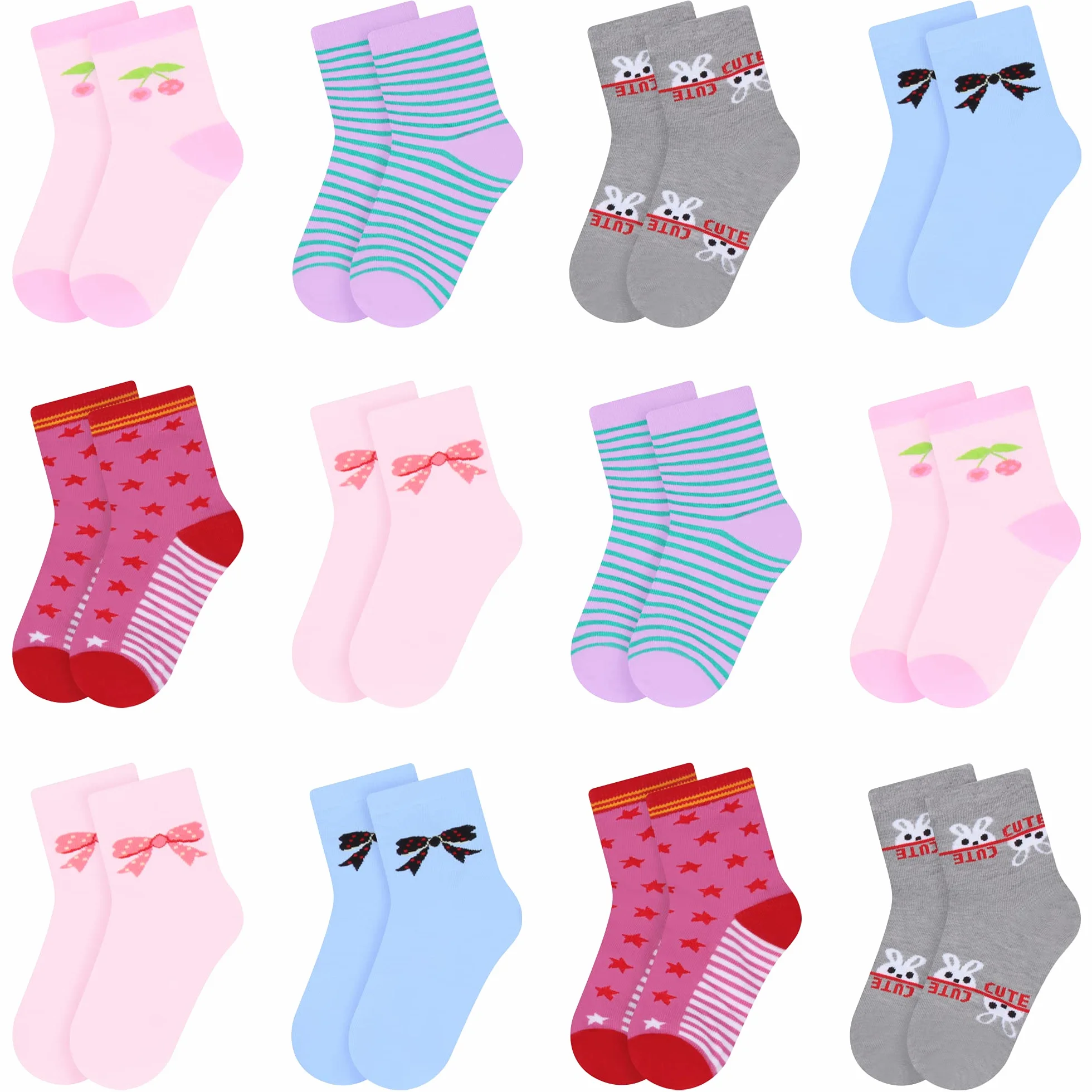 L&K-II Zestaw 12 bawełnianych skarpet dziecięcych dla dziewczynek z uroczym wzorem na jesień i zimę 2808VA