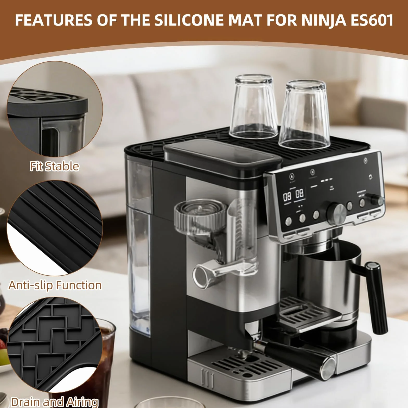 Silikonowa mata do ekspresu do kawy Kitnelw do Ninja Luxe ES601 Górna mata silikonowa do ekspresu do kawy Ninja Chroni górną powierzchnię Antypoślizgowa Żaroodporna Wodoodporna Odporna na zarysowania