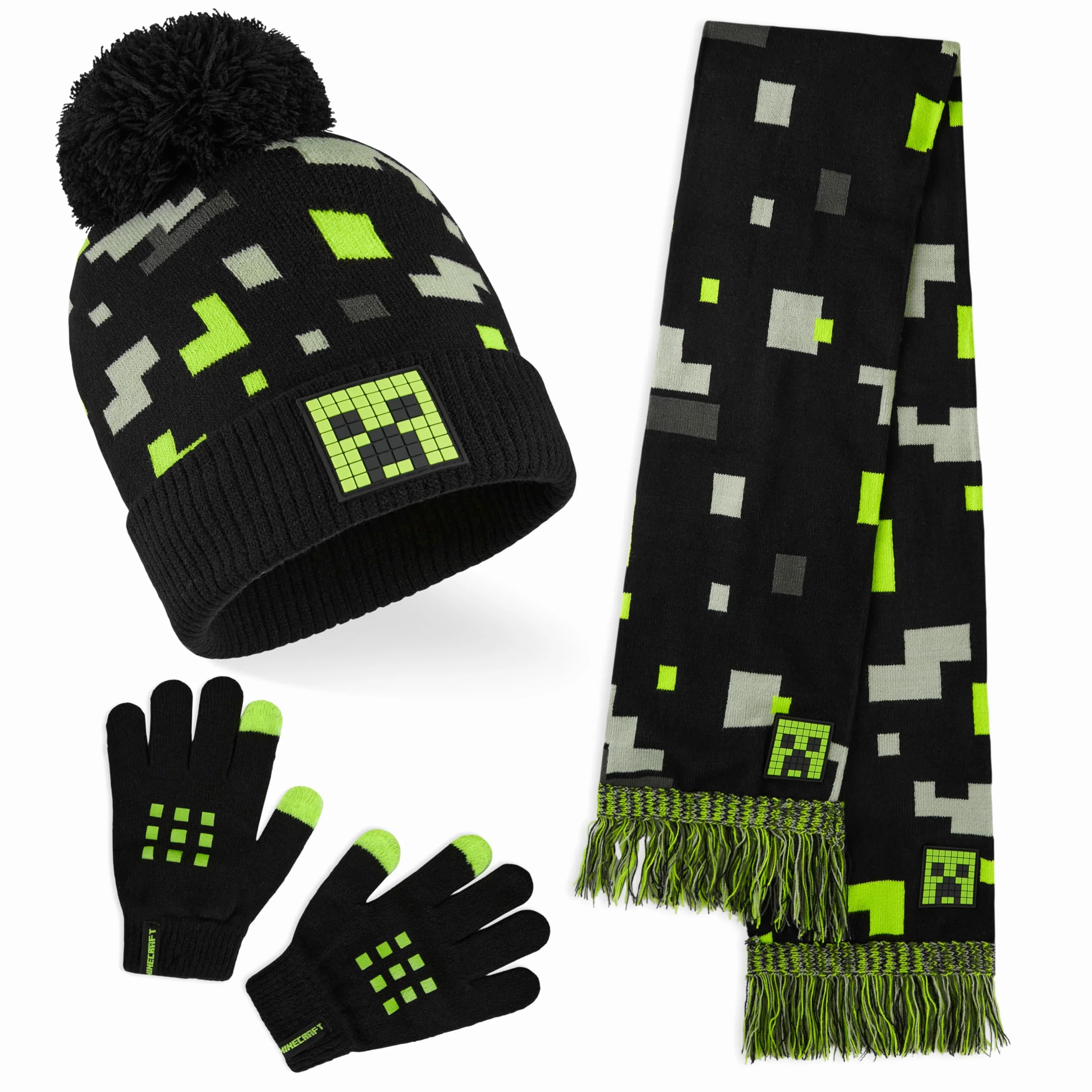 Minecraft Chłopcy Zestrynowy zestaw dzianin Junior Czarny/zielony/szary