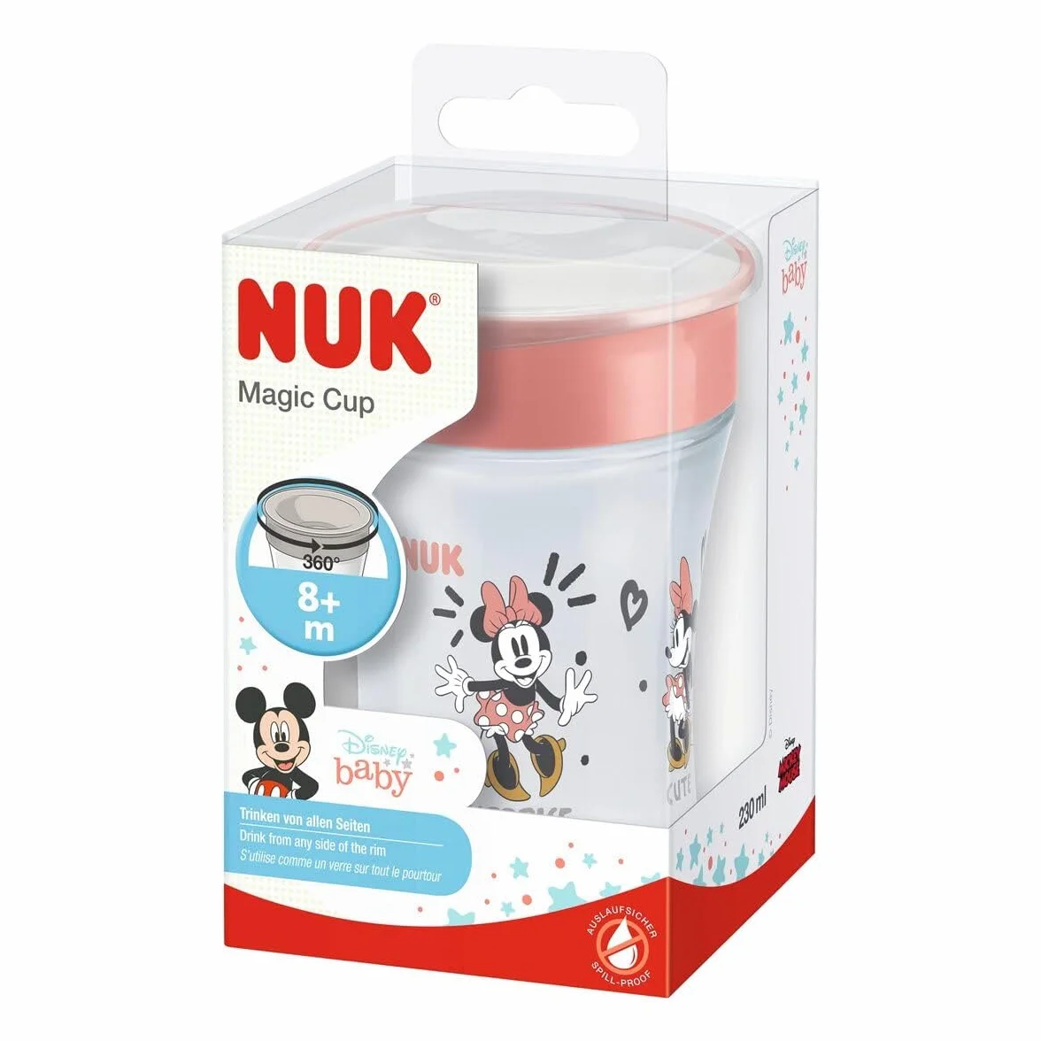 Kubek niekapek NUK Disney Magic Cup | Krawędź zapobiegająca rozlaniom 360° Anti-Spill | 8+ miesięcy | Wolny od BPA | 230 ml | Disney Myszka Minnie