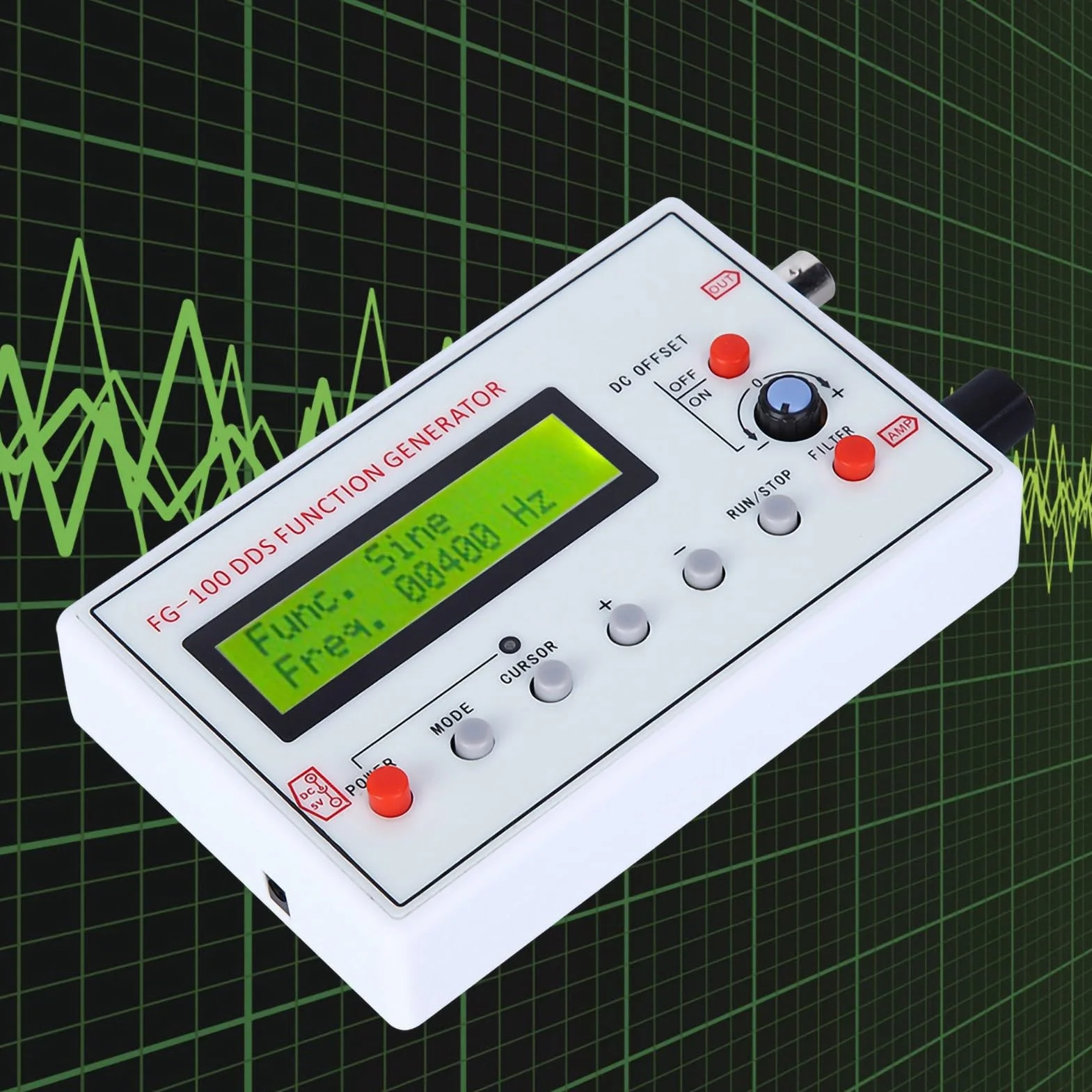 Generator Funkcji DDS, Sinusoida o Wysokiej Precyzji z Filtrem, 1 Hz–500 KHz, Licznik źródła Sygnału z Adapterem DC 5 V, do Kalibracji Oscyloskopu