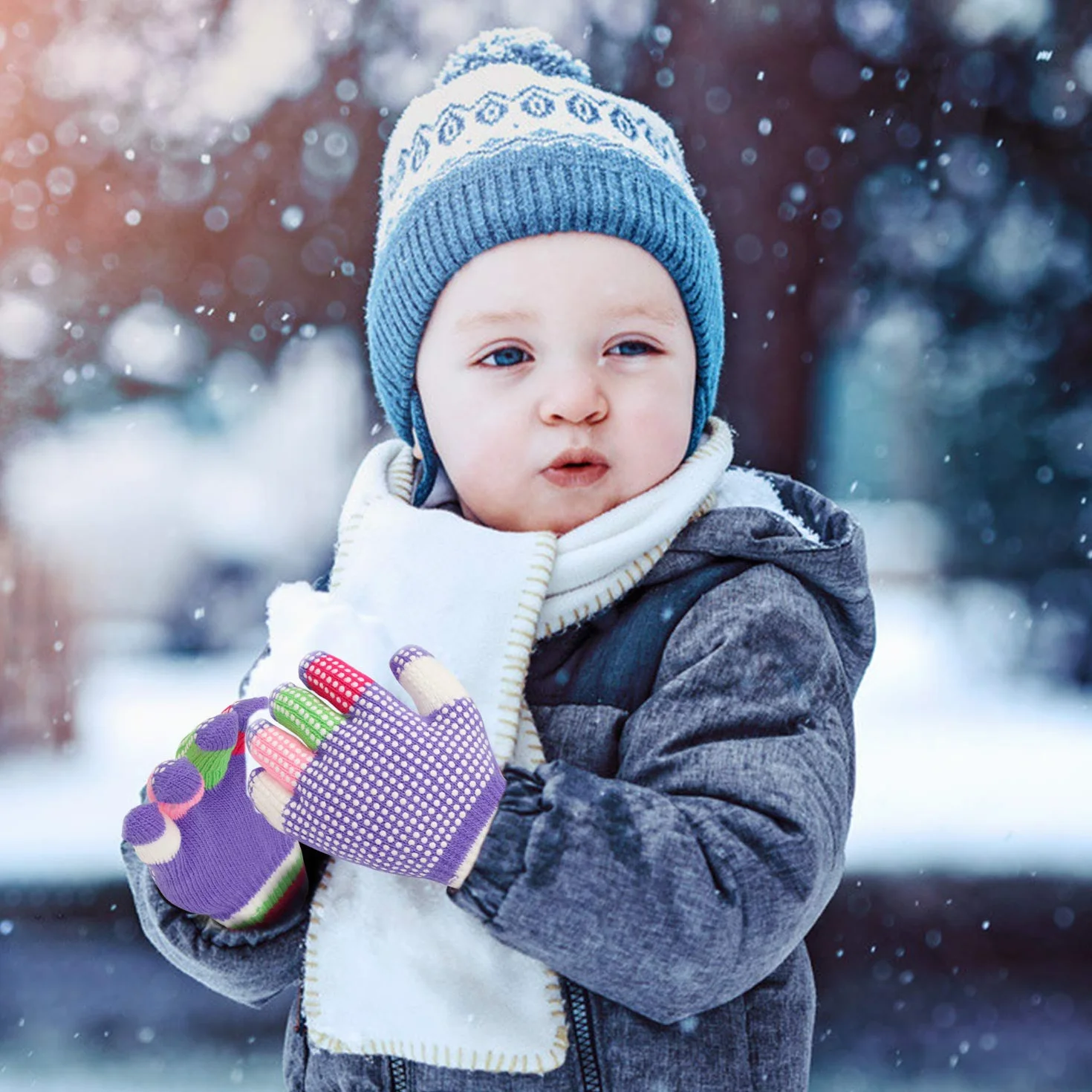Dziecięce rękawiczki antypoślizgowe zimowe ciepłe rozciągliwe unisex 5-8 lat