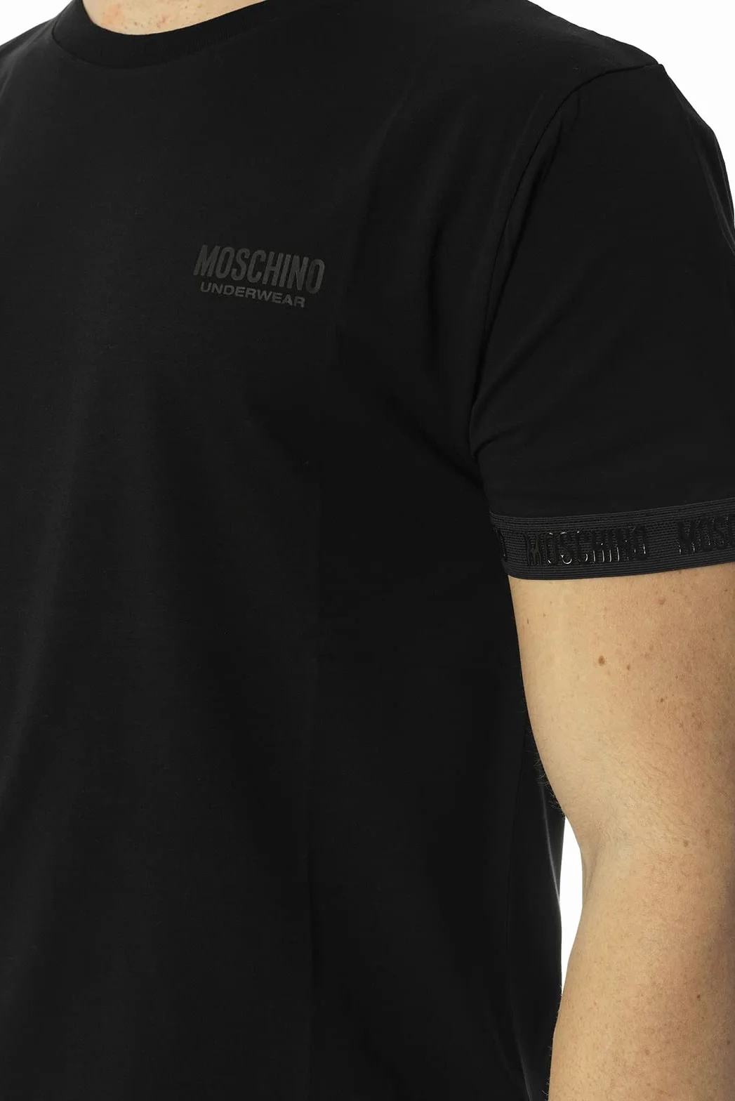 Moschino T-Shirt Mężczyźni Czarny T-Shirt Casual z logo z rękawem i klatki piersiowej