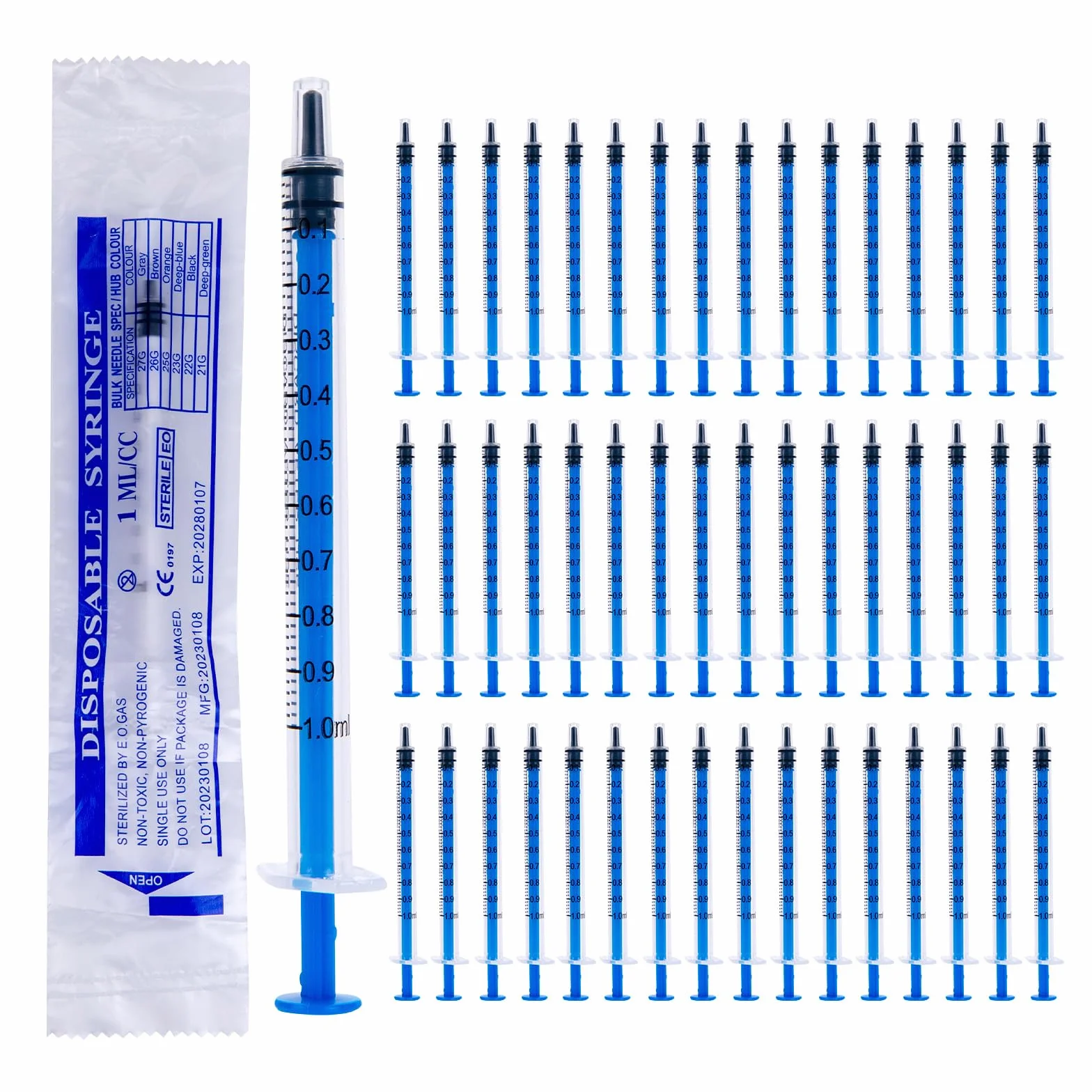 50 szt. 1 ml strzykawek bez igły, mililitr laboratoryjne, plastikowe (bez igieł)