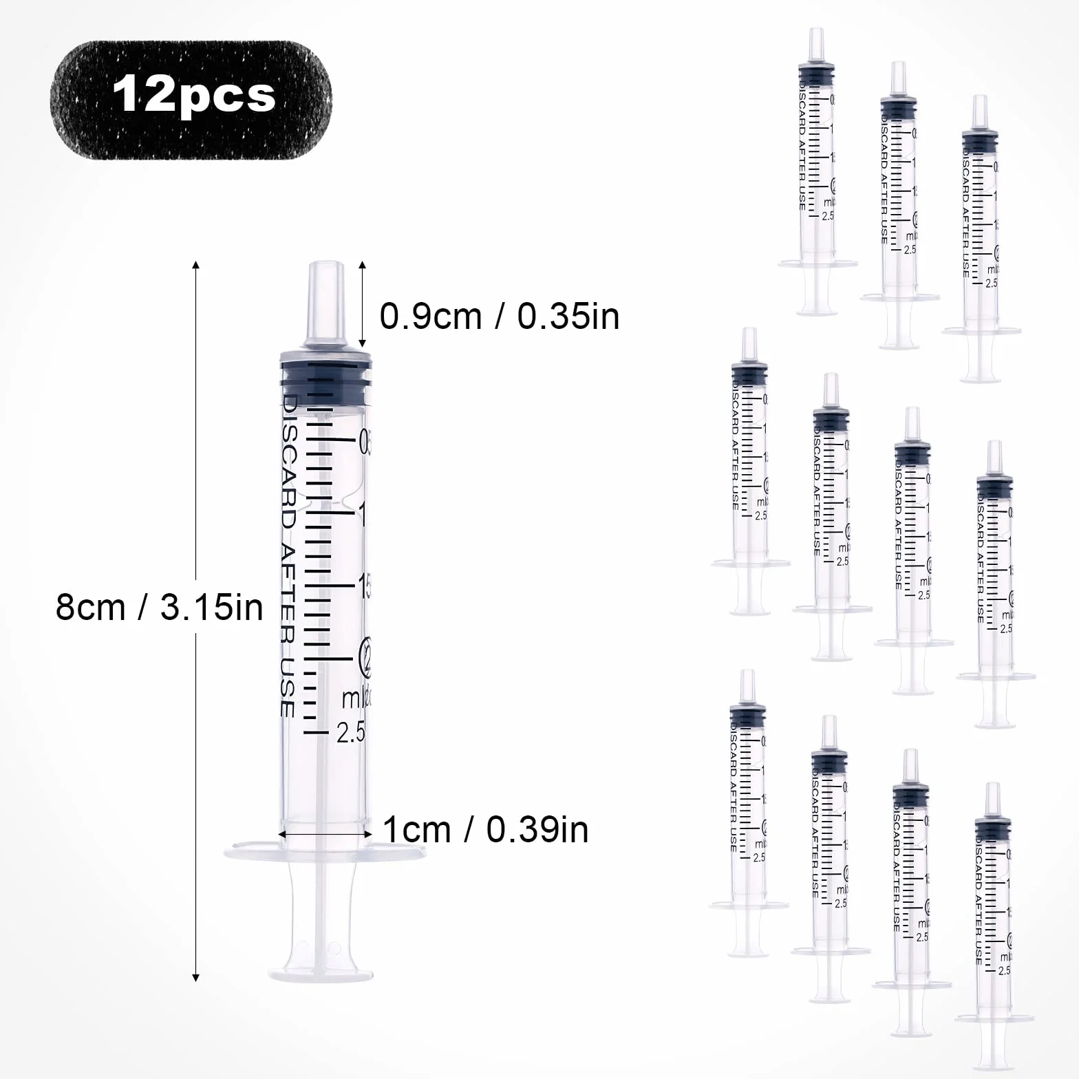 LUTER 12 szt. 2 ml plastikowe strzykawki, bez igly plastikowa strzykawka z pomiarem do eksperymentów laboratoriów naukowych dozowania cieczy pomiarowych podlewania karmienia zwierzat