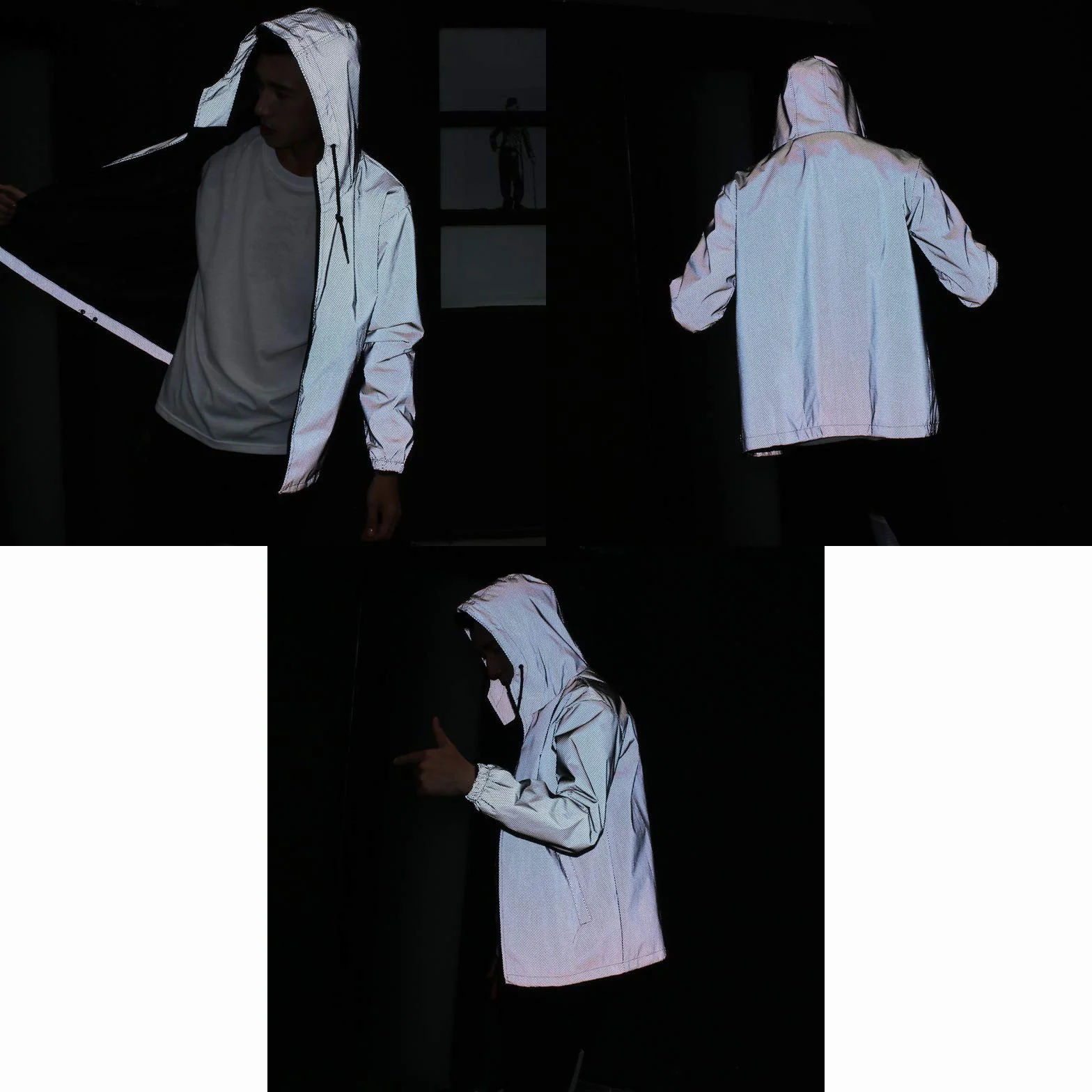 NewL Damska kurtka odblaskowa na co dzień hip-hop wiatrówka noc sportowy płaszcz z kapturem fluorescencyjna odzież