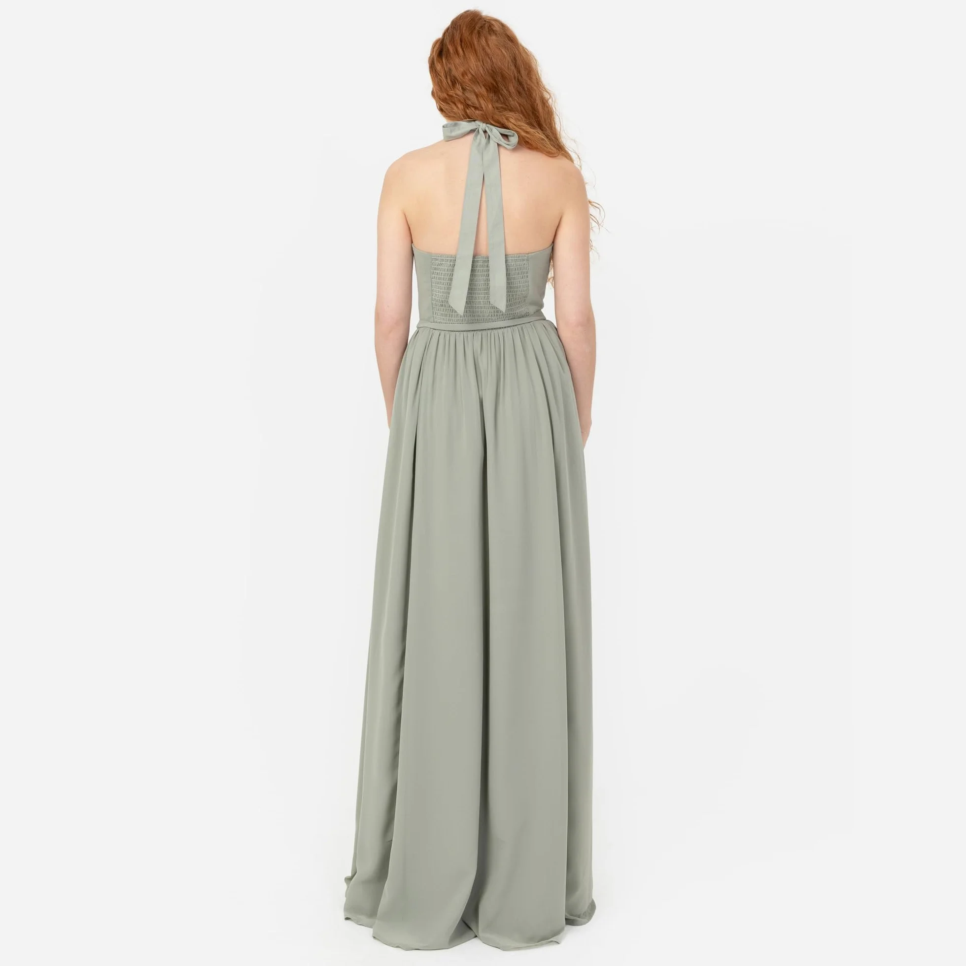 Anaya with Love Women's Maxi Dress Halter Neck A-line Sash Bow Belt Shirred Bridesmaid Wedding Guest Prom Ball Gown Frosty Green 44