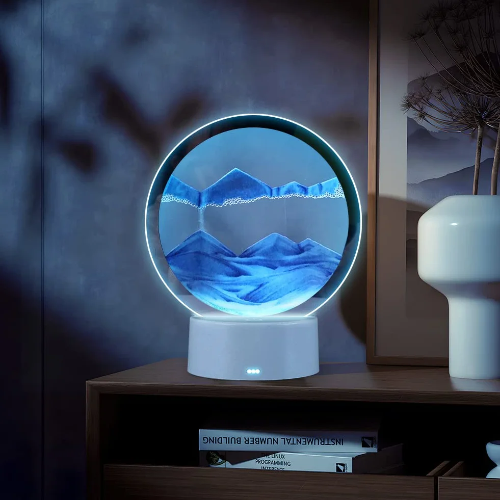 Joycabin Lampa biurkowa 3D z ruchomym piaskiem, płynne malowanie piaskiem, obracane o 360° światła z pilotem zdalnego sterowania, okrągłe szklane światło
