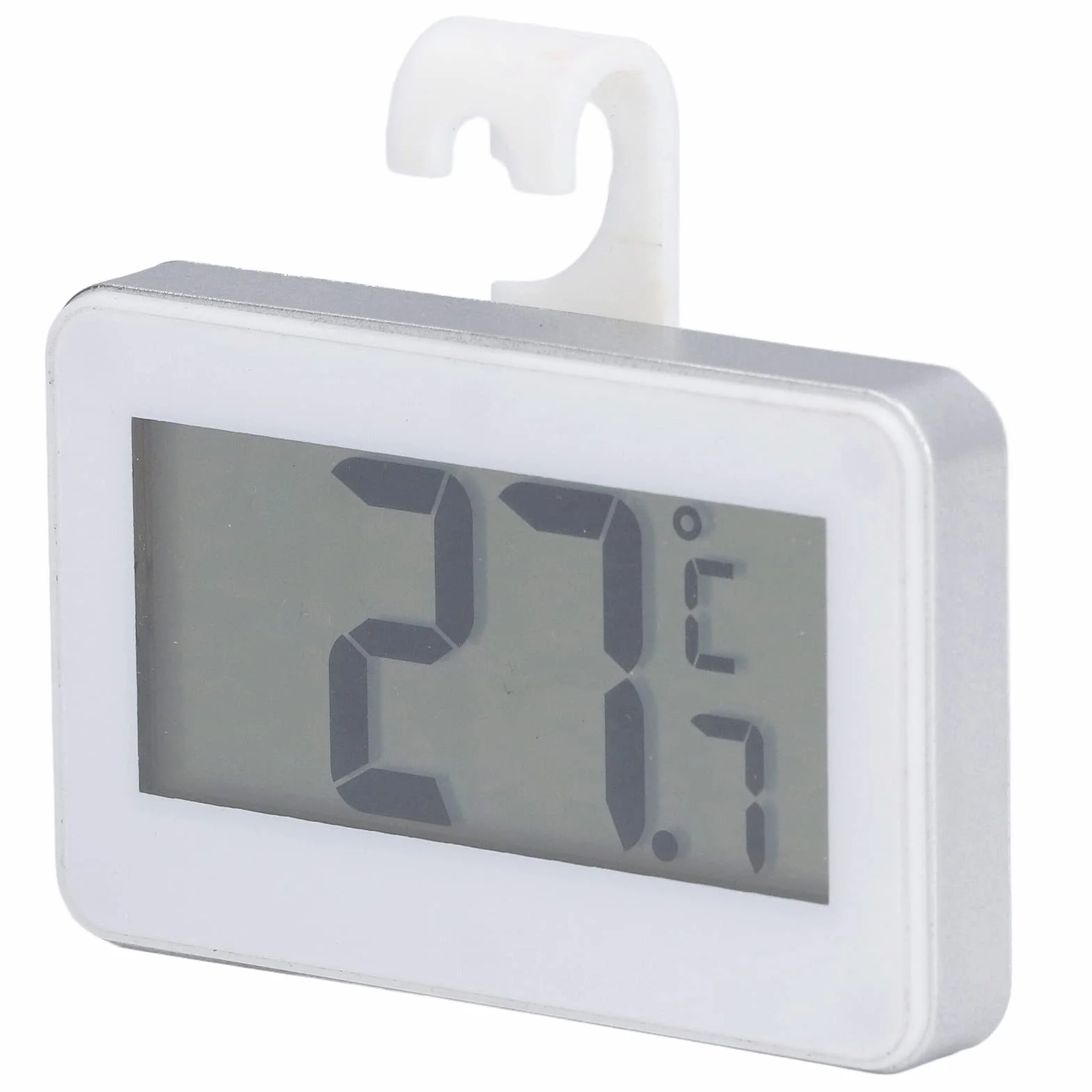 Mini Cyfrowy Termometr z Wbudowaną Baterią, Wyświetlacz LCD, Zakres -20°C do 60°C, Montaż Magnetyczny lub Hak, do Użytku Wewnętrznego i Zewnętrznego, 62x67x12mm