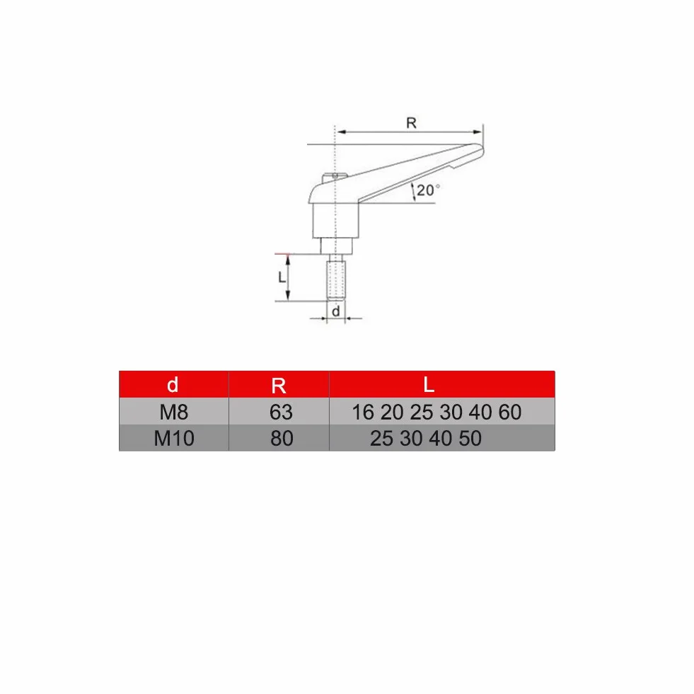 Regulowany uchwyt Dźwignia zaciskowa z prętem Regulowany gwint zaciskowy M8 16-60 mm M8*16