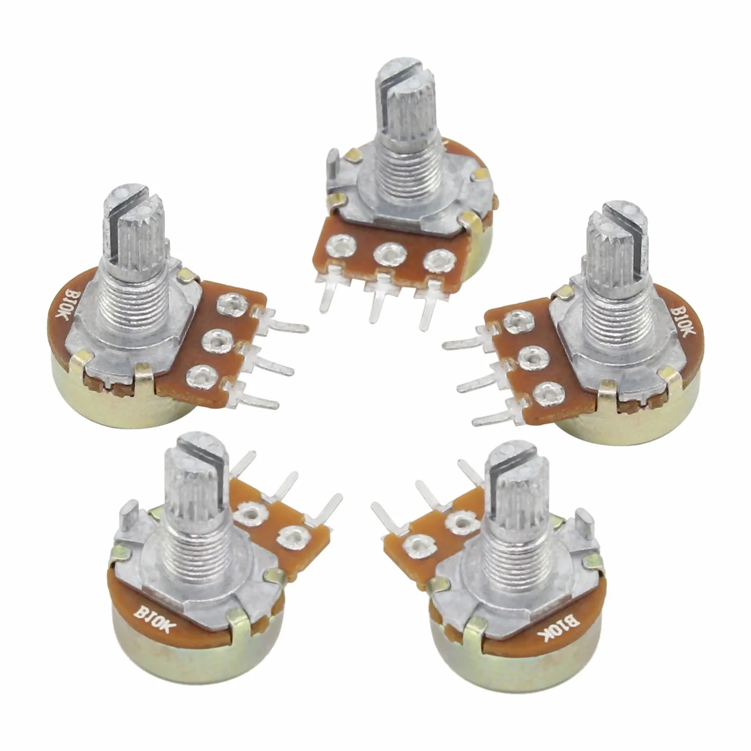 Aussel Termometr liniowy 10K OHM B10K, 3 zaciski, potencjometr obrotowy z nakrętkami i podkładkami, 5 sztuk (B10K-5PCS)