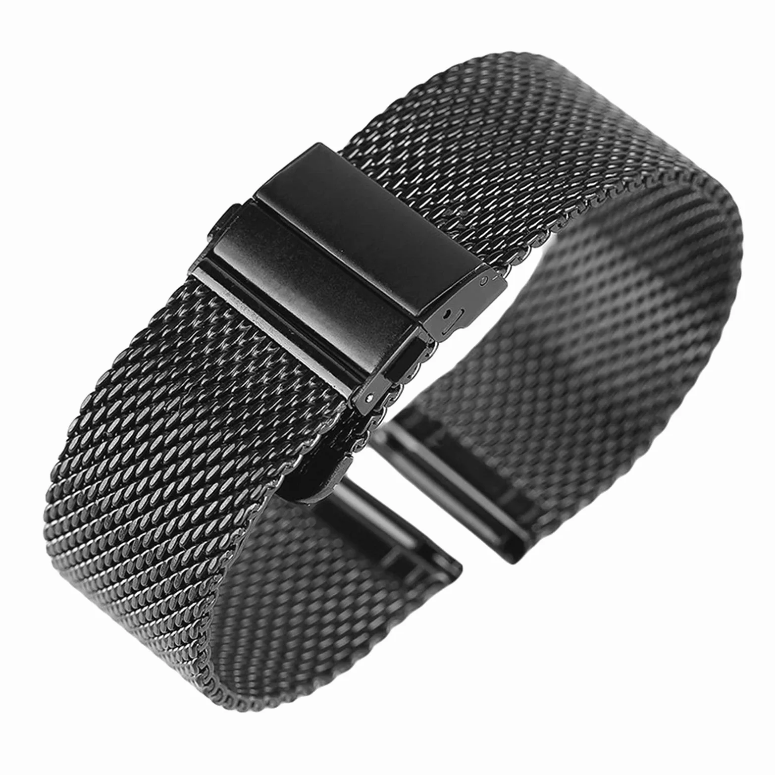 Pasek do zegarka Quick Release Mesh Pleciony metalowy pasek ze stali nierdzewnej dla mężczyzn i kobiet Regulowany 18 mm, 20 mm, 22 mm Bransoletka / 22 mm/Czarny