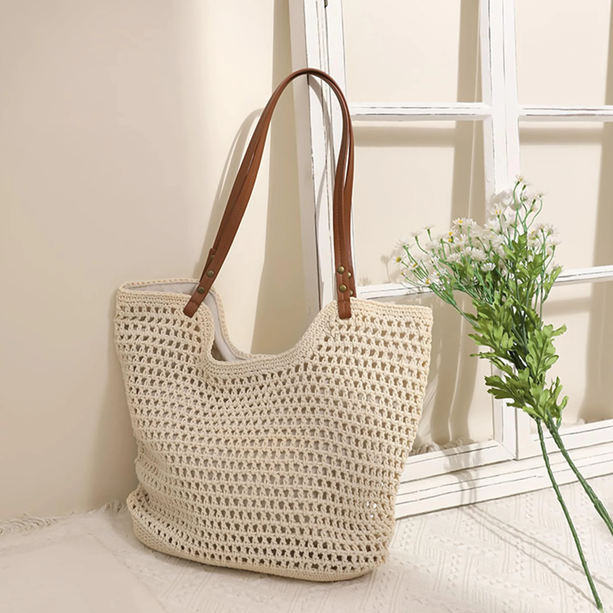 Damska dzianinowa torba na ramię Boho Sea Bag plażowa pleciona tote hobo
