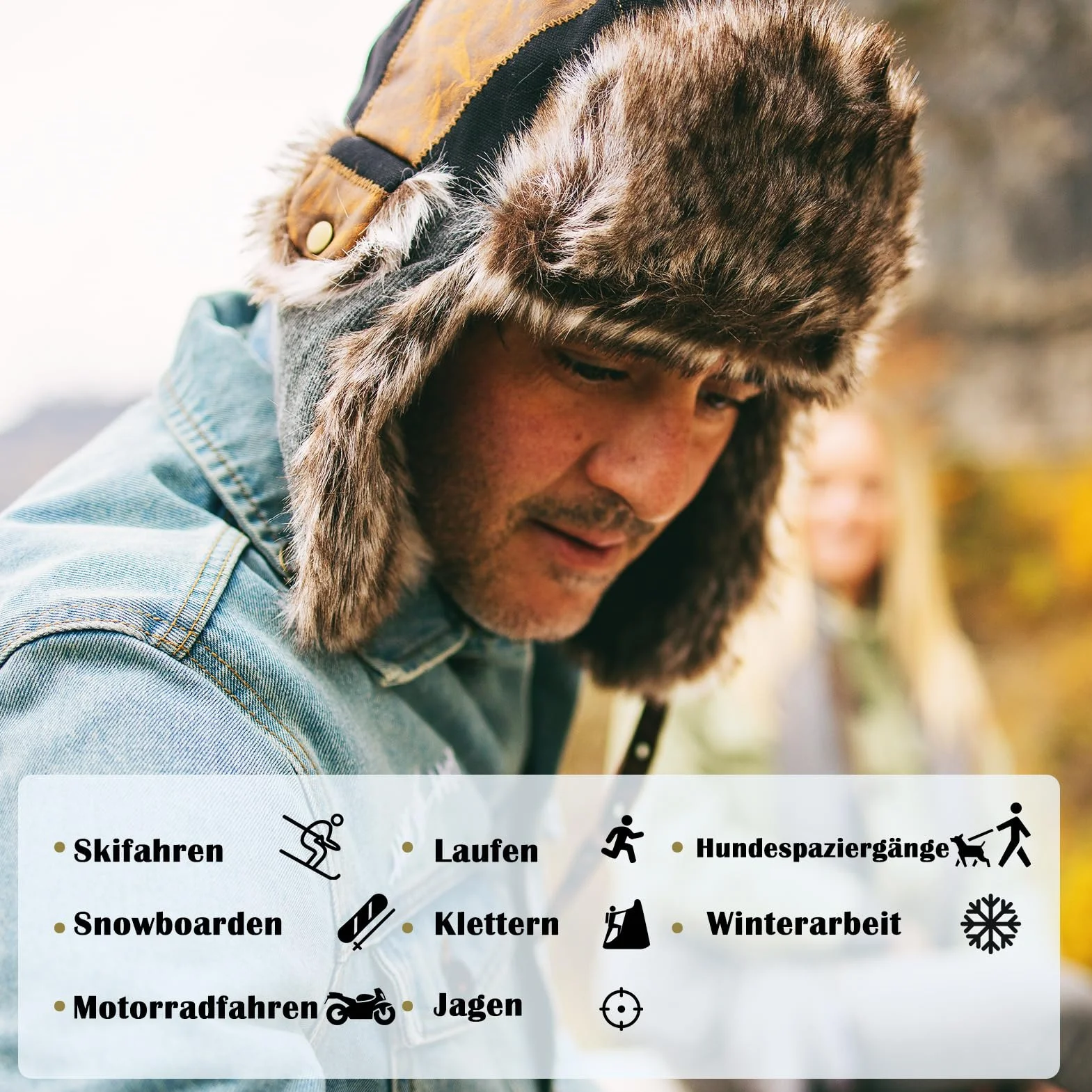 Fancet Unisex zimowe czapki dla mężczyzn kobiet sztuczne futro nauszniki polowanie strzelanie czapka ciepła ushanka rosyjskie żołnierze łapacz bomberka na zewnątrz narty moda czarna XL