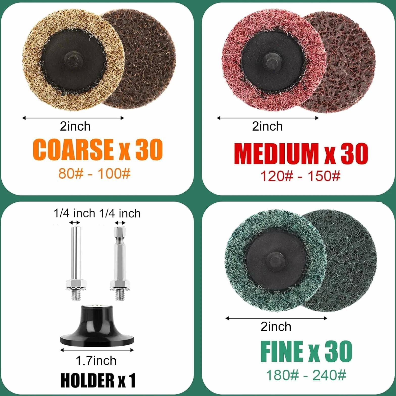 LINKSTYLE Zestaw 90 sztuk tarcz szlifierskich 50 mm, tarcze do obróbki powierzchni z uchwytem 1/4 cala do polerowania, przygotowania powierzchni, szlifowania, rdzy frezowanej, średniej, grubej