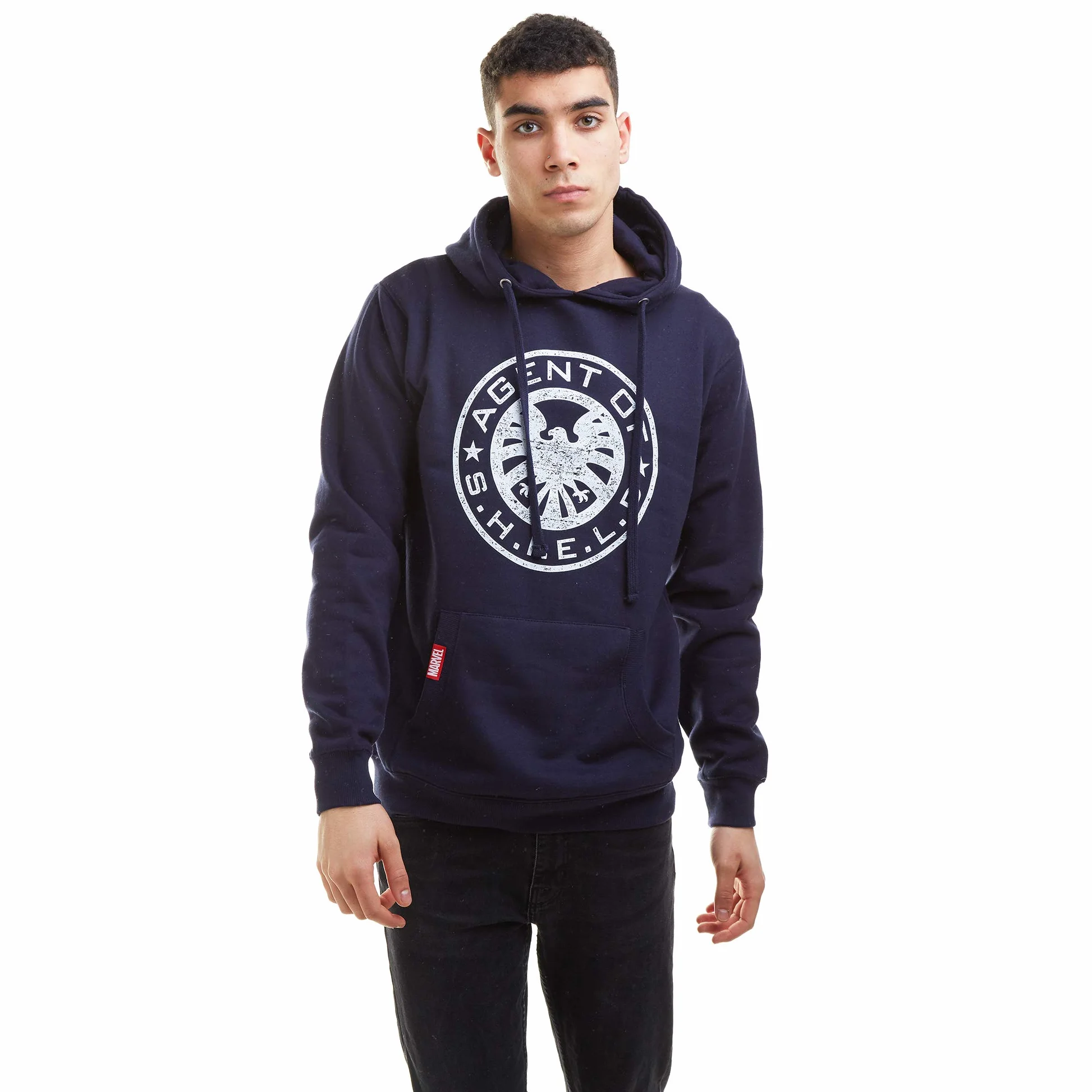Marvel Męska bluza z kapturem Retro Shield Logo, granatowy, S