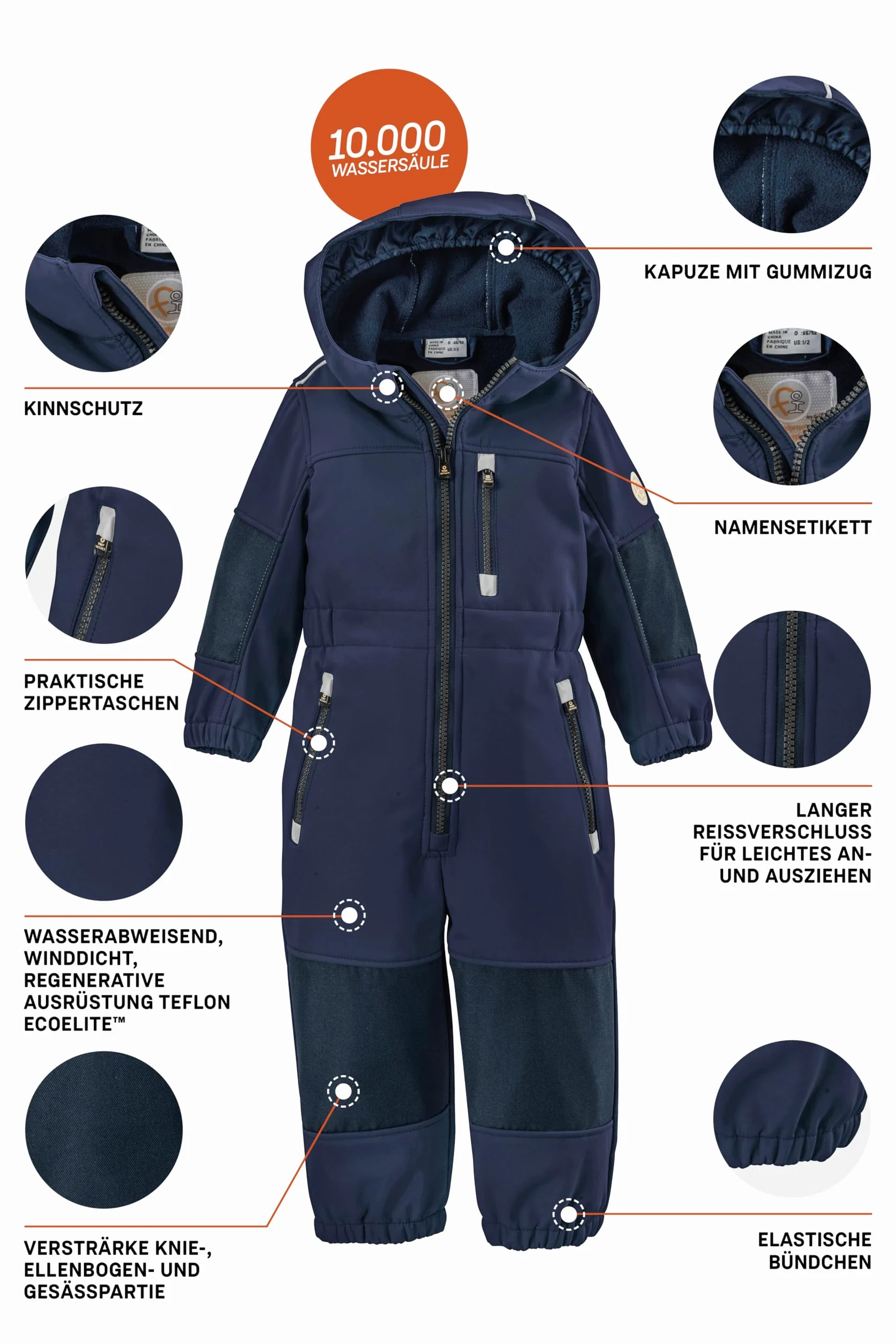first instinct by killtec Dzieci Kombinezon softshell z kapturem FIOW 35 MNS ONPC, dunkelblau, 98/104, 38900-000
