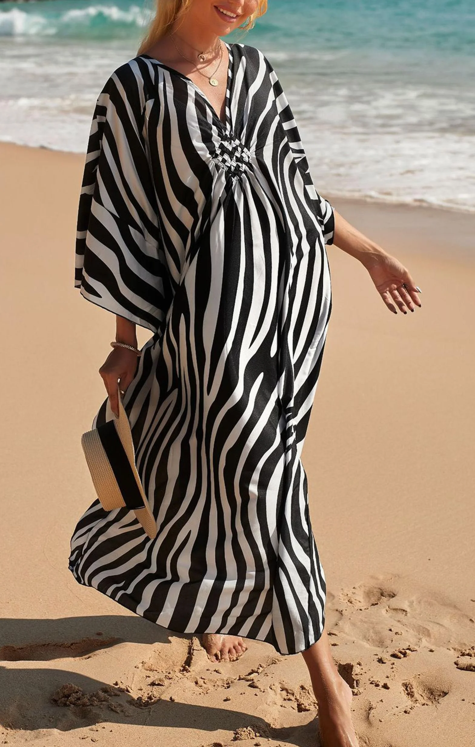 Baynetin Damska sukienka plażowa maxi boho ponczo kaftan rozmiar uniwersalny