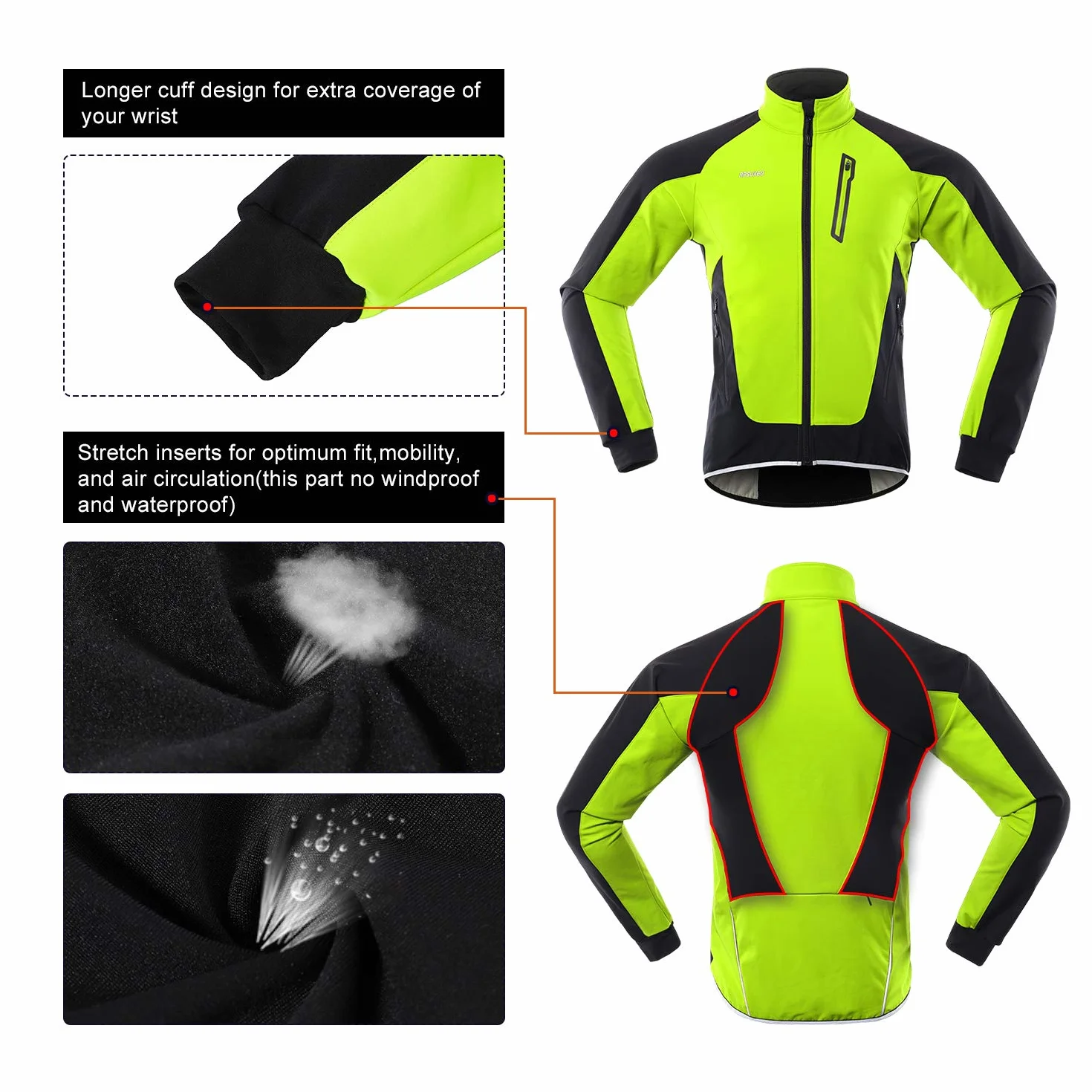 ARSUXEO Męska zimowa kurtka rowerowa, termo-włóknina, softshell, MTB, odzież wierzchnia, wiatroszczelna, wodoszczelna, 20B
