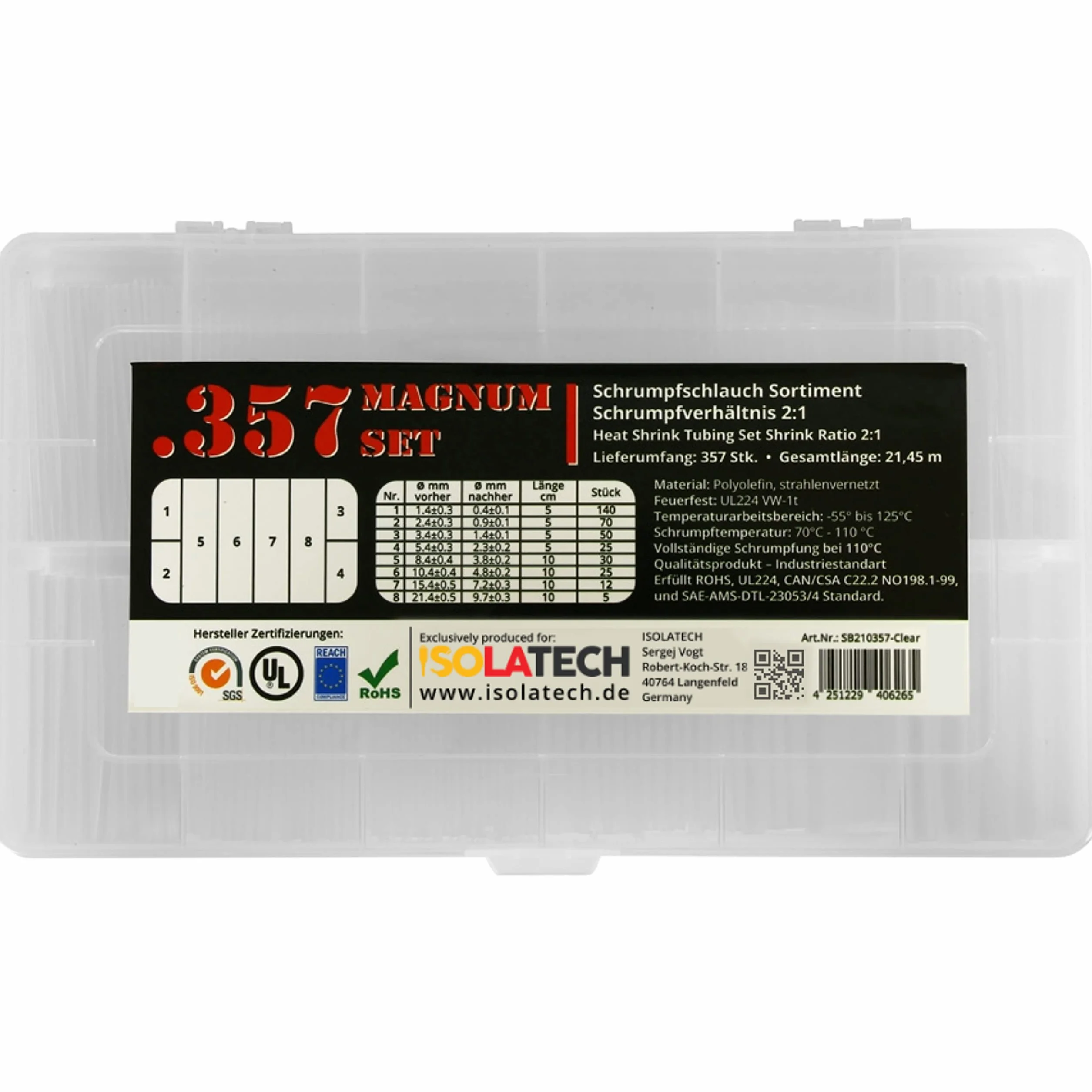 ISO-PROFI® 357-Magnum rura termokurczliwa pudeko asortyment 2:1 przezroczyste