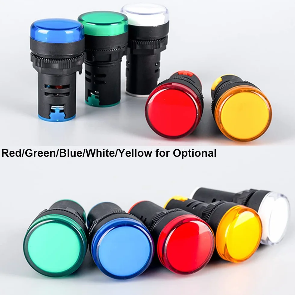 Gebildet 10 Sztuk 22mm Lampka Kontrolna 220-380Vac Led Do Montażu Na Panelu Podtynkowym (Czerwony/Zielony/Niebieski/Pomarańczowy/Biały, Każdy Kolor 2 Szt.)