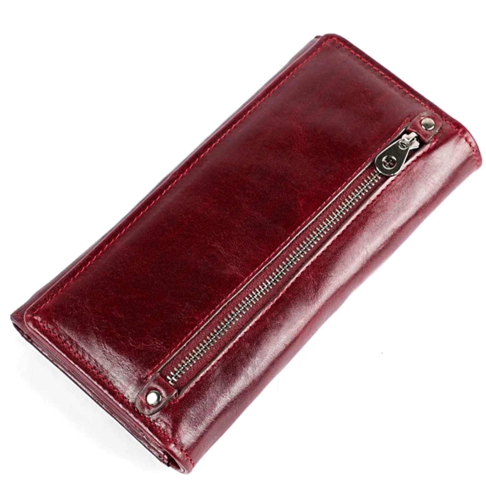Portfel damski Długi Vintage Casual Portfele dla kobiet, czerwone wino, 19.2x10.1x3cm, Klasyczny