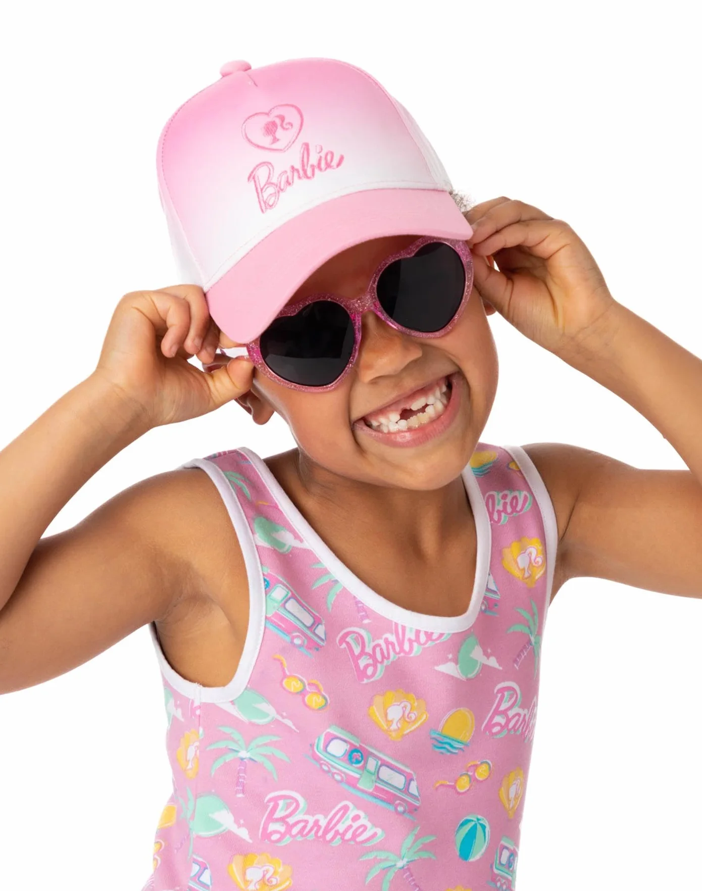Barbie Dziewczęca czapka i okulary przeciwsłoneczne różowa ombre regulowana bejsbolówka lato akcesoria, Rosa
