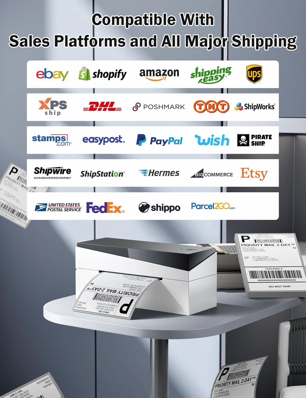 Memoking Drukarka etykiet Bluetooth DHL, przenośna drukarka termiczna 4 x 6 etykiet dla małych firm rodzinnych, 249-BT Label Printer do Ebay, Etsy, UPS, USPS, Amazon, Royal Mail, Hermes, Shopify