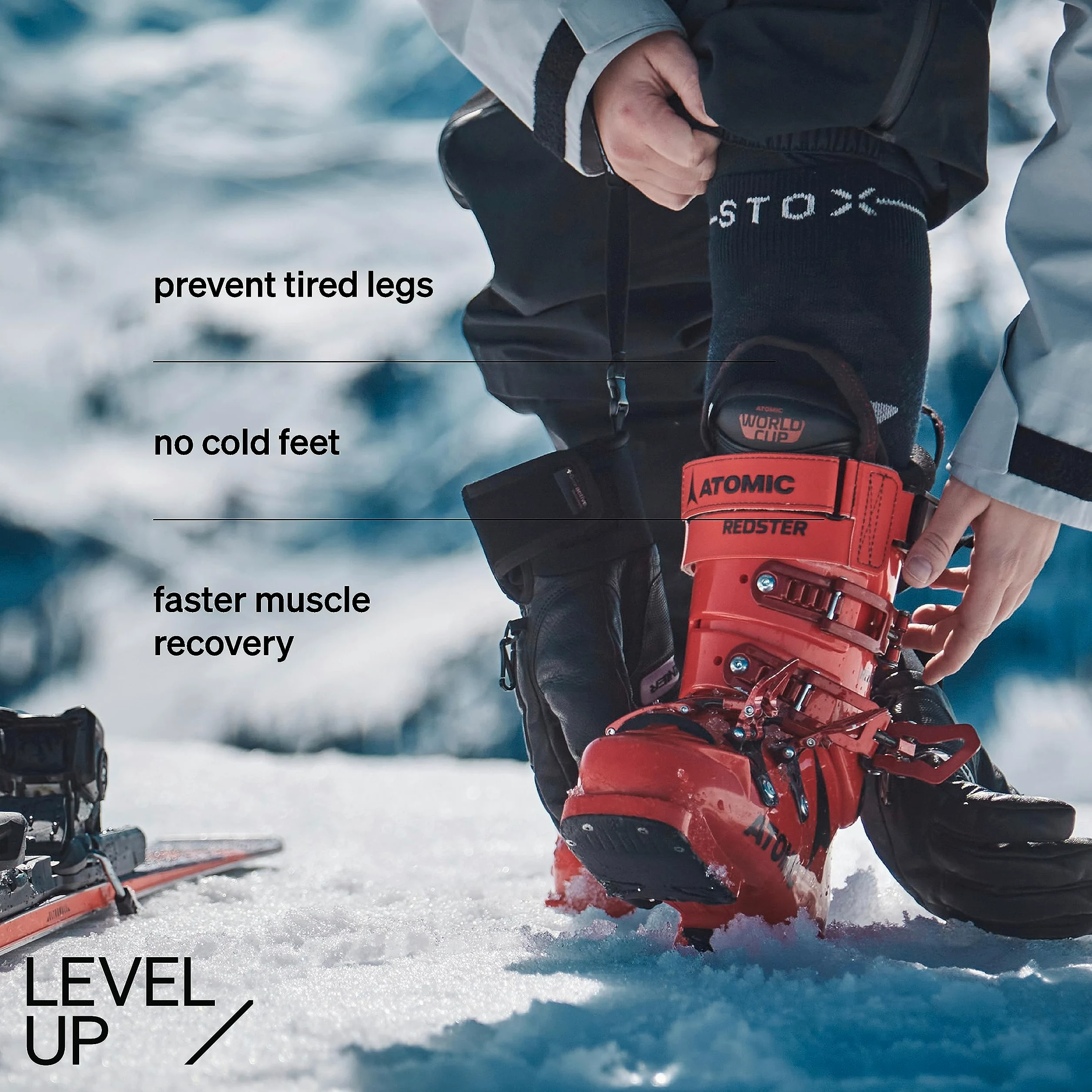 STOX Energy Socks, Damskie skarpety narciarskie, klasa kompresji 23-32 mmHg, pończochy narciarskie, skarpety uciskowe, wełna z merynosów, jazda na nartach, skarpety kompresyjne, pończochy podporowe,