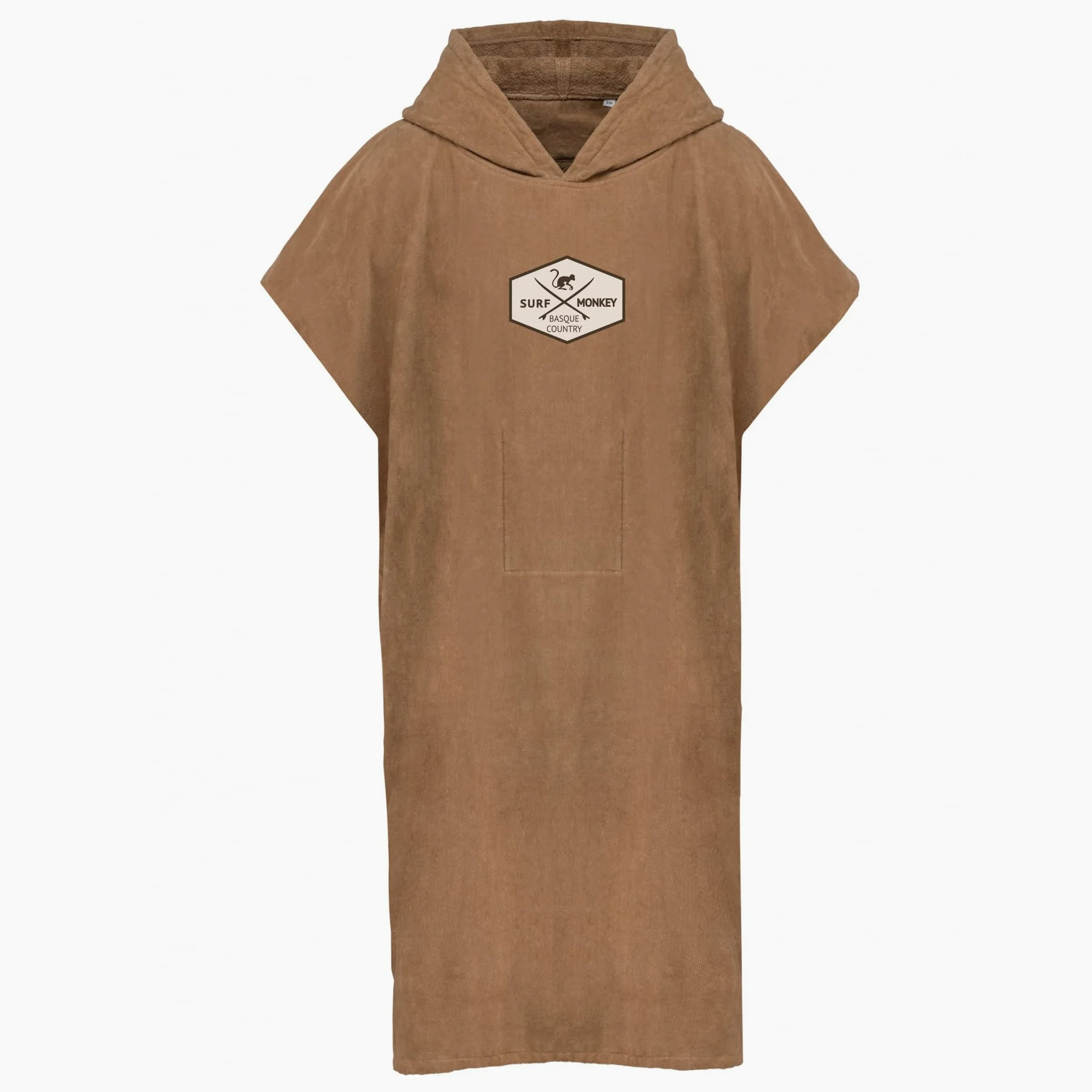Surf Monkey Poncho Ręcznik surfingowy z kapturem i kieszenią wewnętrzną, bawełna organiczna (beżowy, L/XL)