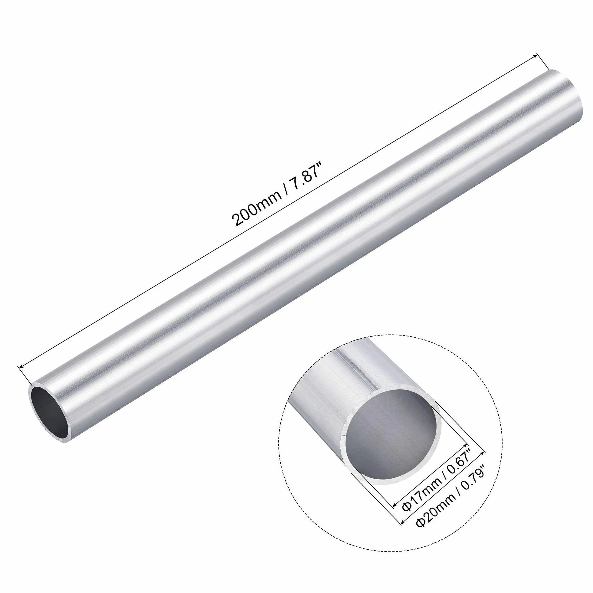 sourcing map 6063 aluminiowa rura okrągła 20 mm AD 17 mm średnica wewnętrzna 200 mm długość rury