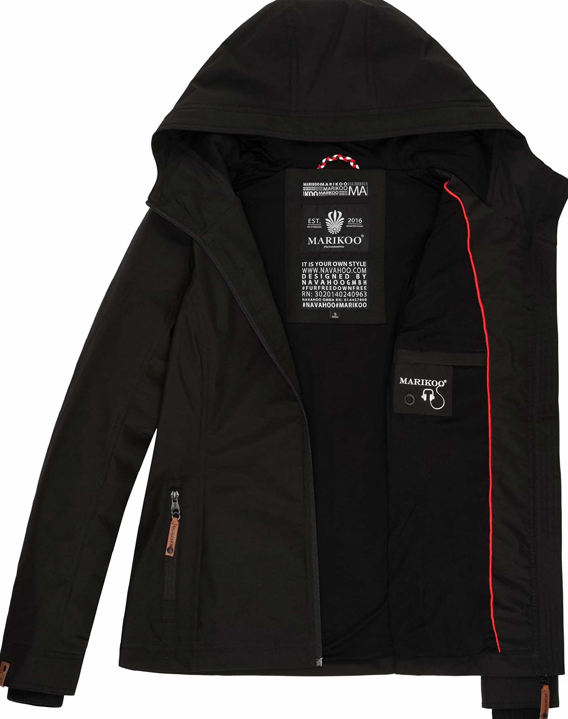 MARIKOO Lekko wyściełana damska kurtka przejściowa, krótka kurtka outdoorowa z podszewką z dżerseju i dużym kapturem, jeżyna, XS-XXL