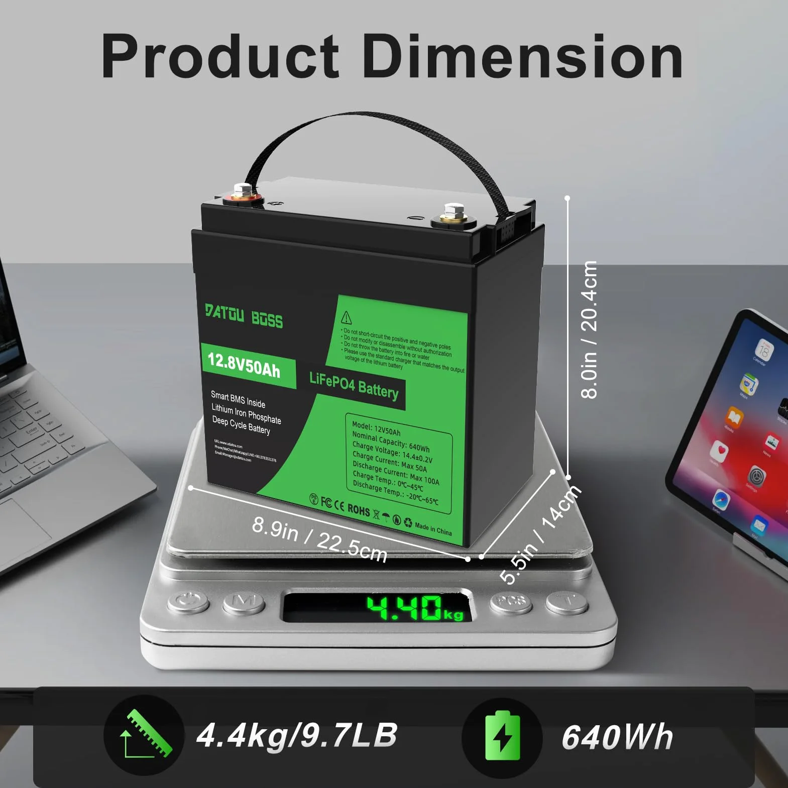DATOUBOSS 12V 50Ah Akumulator LiFePO4 [Zestaw 2], BMS 50A, Ogniwa Grade-A, 15000 Cyklów, Lekki do Kampera, Łodzi, Silnika Trollingowego, Kempingu i Systemów Solarnych