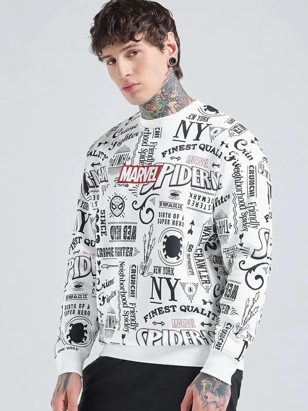 Bewakoof X Marvel Spider-Man Męska bluza oversize z mieszanki bawełny, Bewakoof Heavy Duty 1.0 | męska bluza zimowa