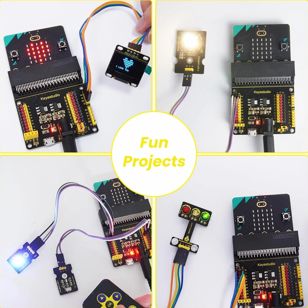 KEYESTUDIO 45 czujników, zestaw startowy z mikrofonem do BBC Microbit V2.2, czujnik Breakout Board,i2c LCD, czujnik gazu, poziom wody, przekaźnik itd. z kodowaniem tutorials, dla dzieci i dorosłych