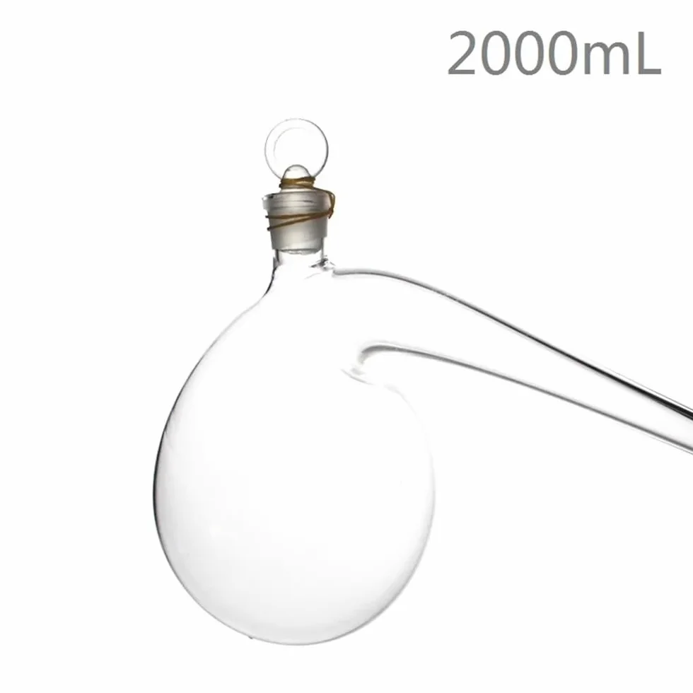 Retorta 2000 ml z mlecznym szklanym korkiem, balon destylacyjny ze szkła borokrzemowego 3,3 l