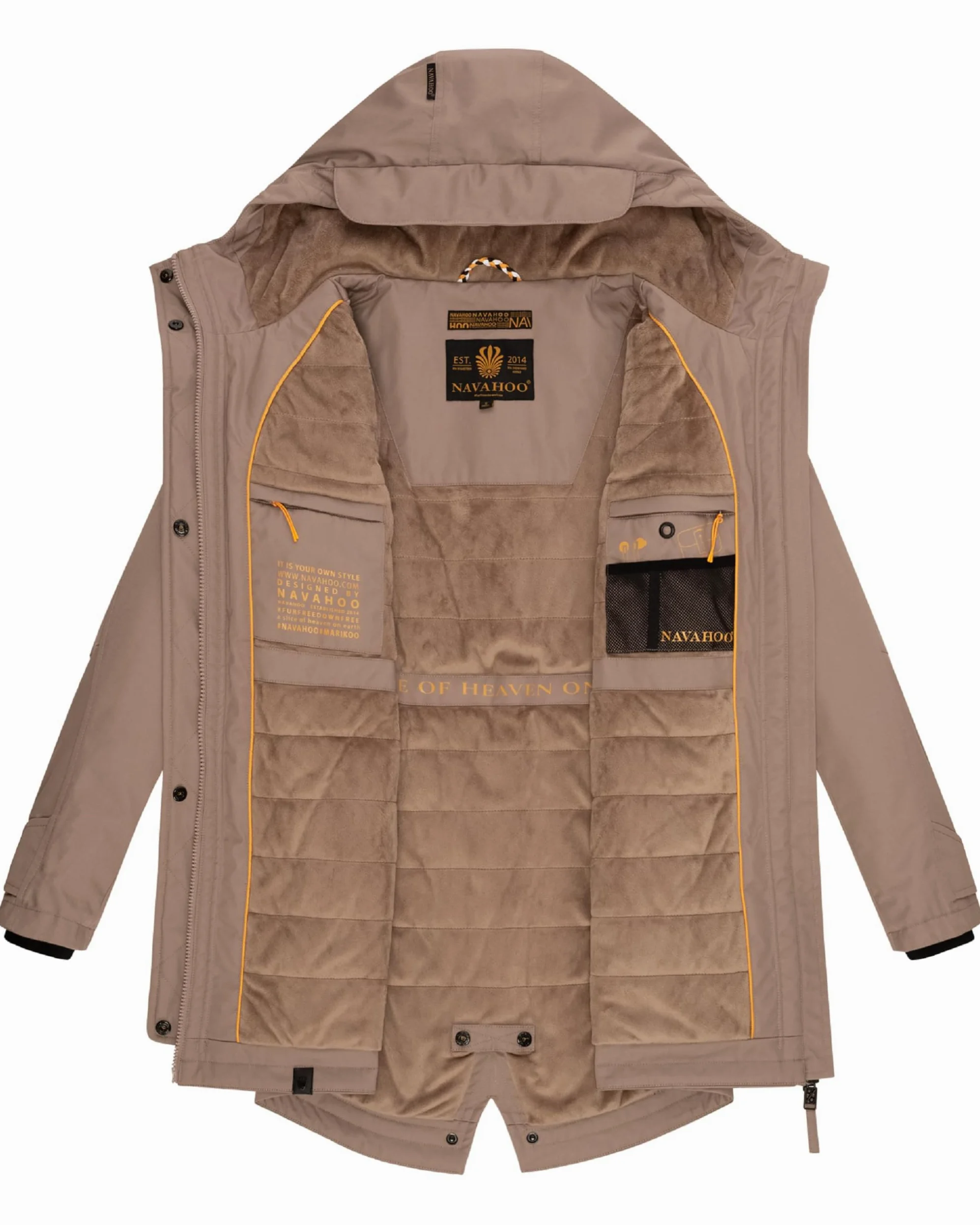 Navahoo Damska kurtka przejściowa, ciepły krótki płaszcz, parka zimowa, wodoszczelna, z kapturem, Brinjaa, XS-XXL