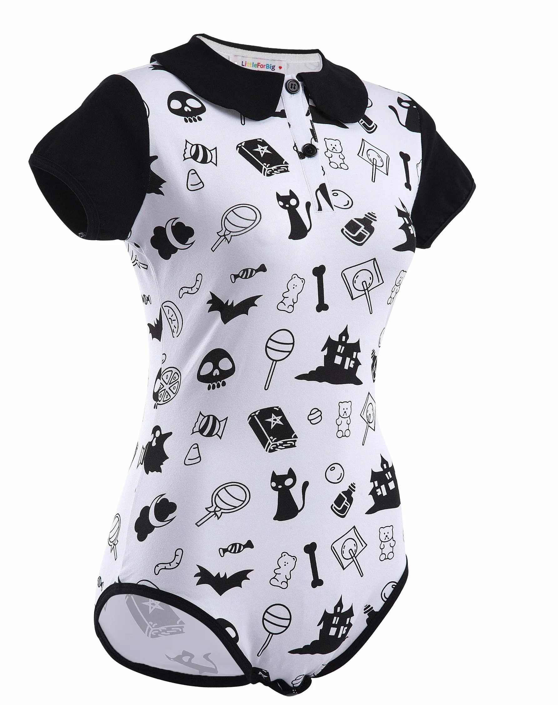 LittleForBig Dorośli Baby miłośnik pieluszek (ABDL) zatrzas w komkroku jednoczęściowy śpioszki-Halloween