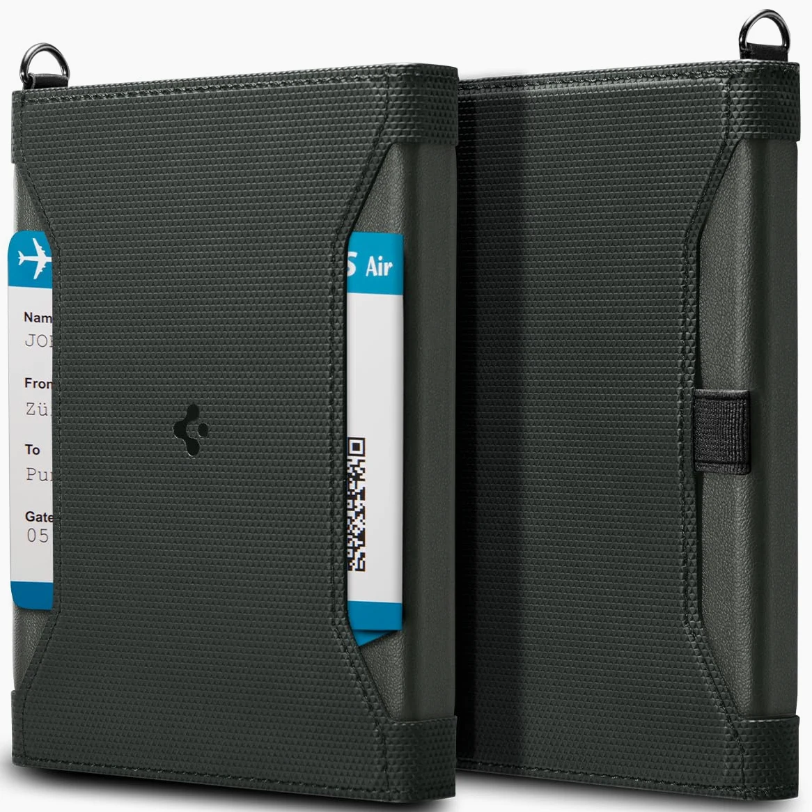 Spigen Etui na paszport z blokadą RFID i pinem na kartę SIM, etui na paszport ze sztucznej skóry - zieleń wojskowa