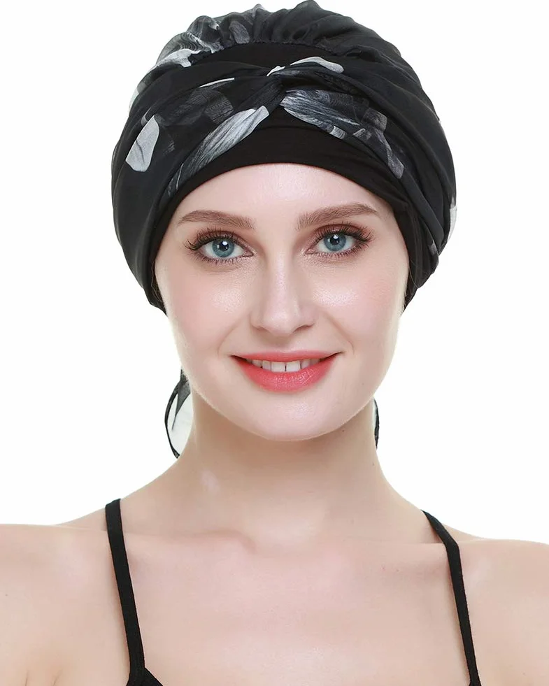 FocusCare chemo turban nakrycie głowy dla kobiet po chemioterapii chorych na raka, White Flowers, jeden rozmiar