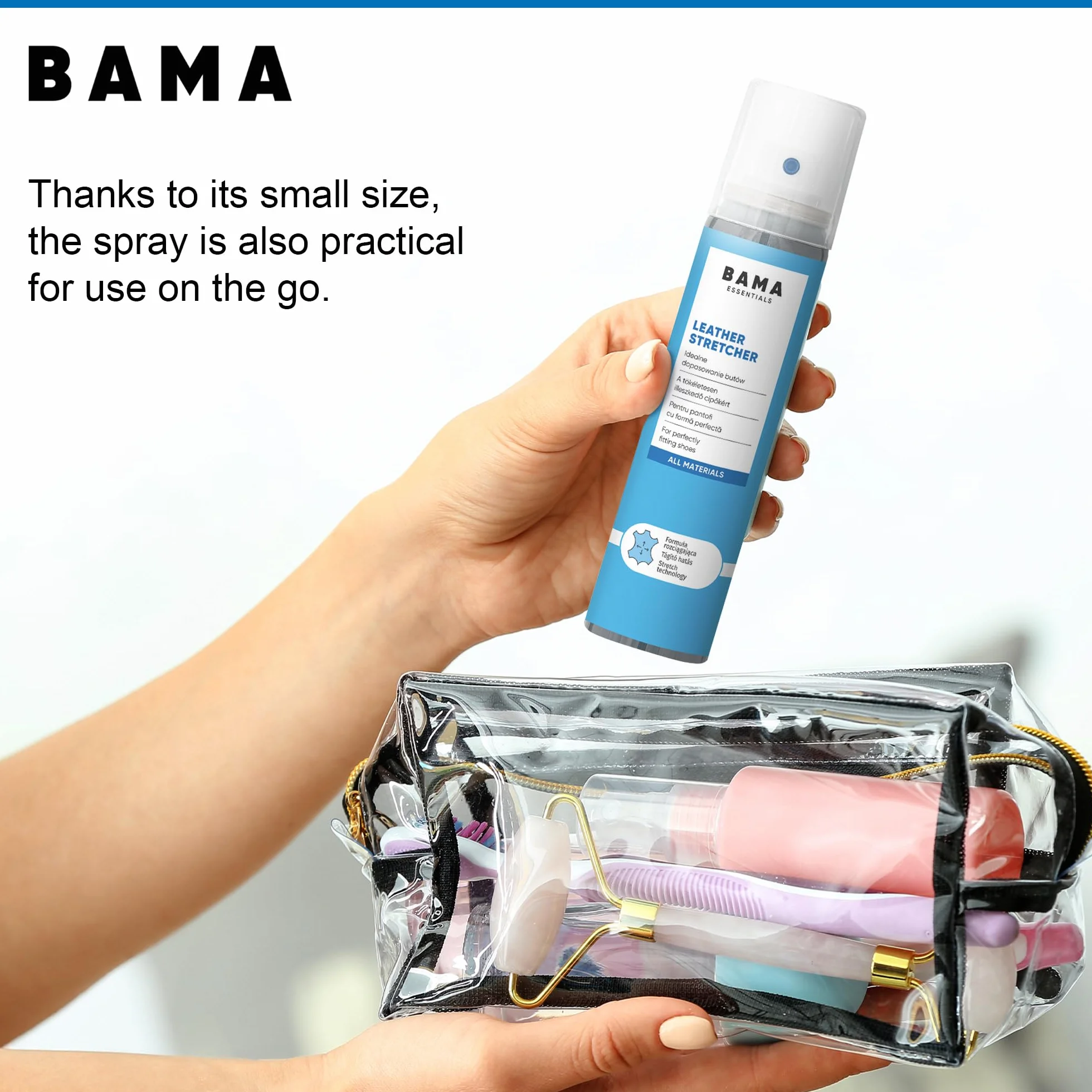 Bama Leather Stretcher – Spray do Rozszerzania Obuwia ze Skóry, Zamszu i Nubuku – Zmiękcza i Rozciąga Buty dla Idealnego Dopasowania – Transparentny, 75ml