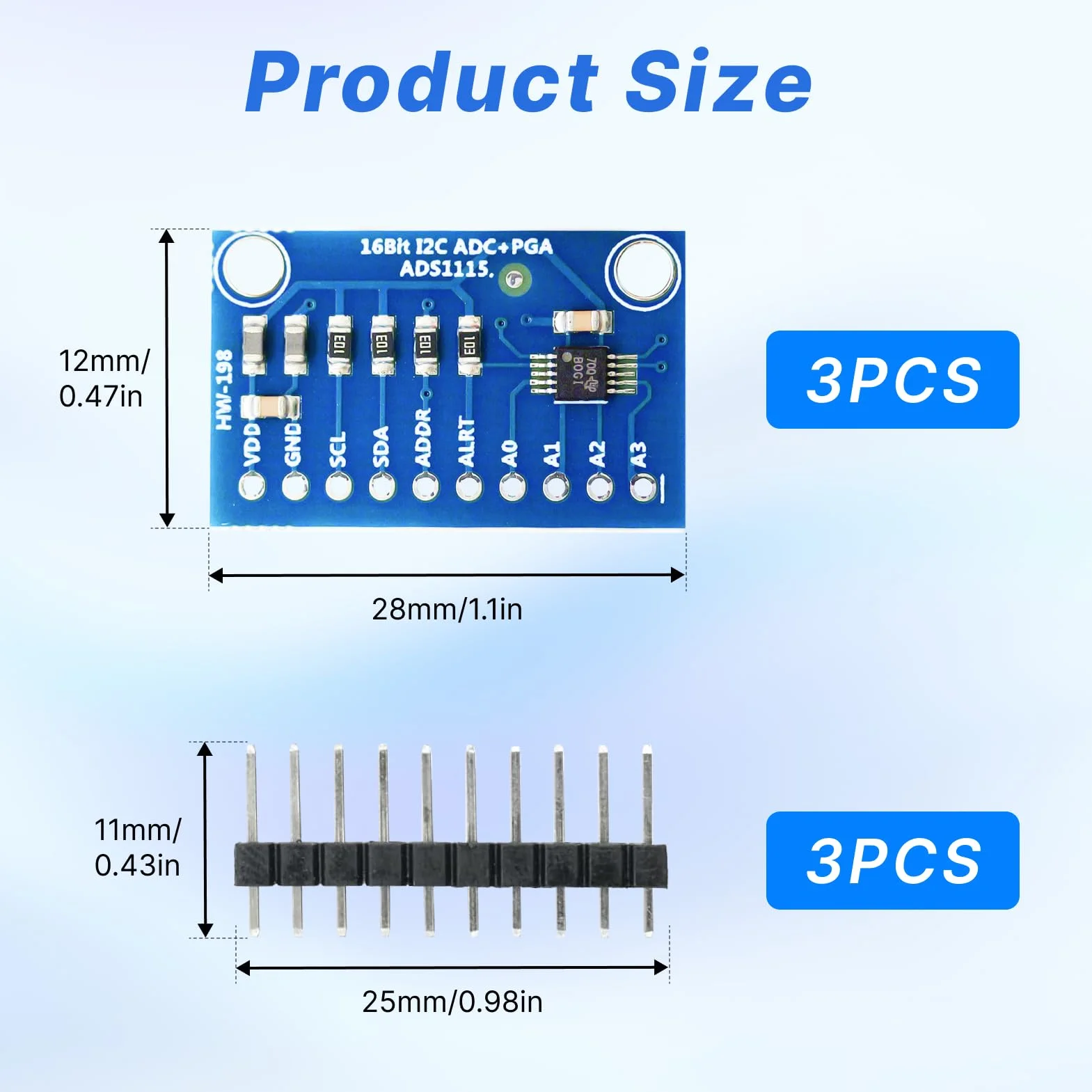 3 szt. ADS1115 16-bitowy moduł adc 16-bitowy 4-kanałowy konwerter analogowo-cyfrowy z interfejsem I2C do mikrokontrolerów dla Arduino, Raspberry Pi i ESP32 ads1115 for adafruit
