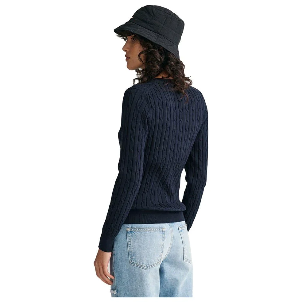 GANT Damski sweter ze stretchu, bawełna Cable C, Evening Blue, Standard, niebieski (Evening Blue), L