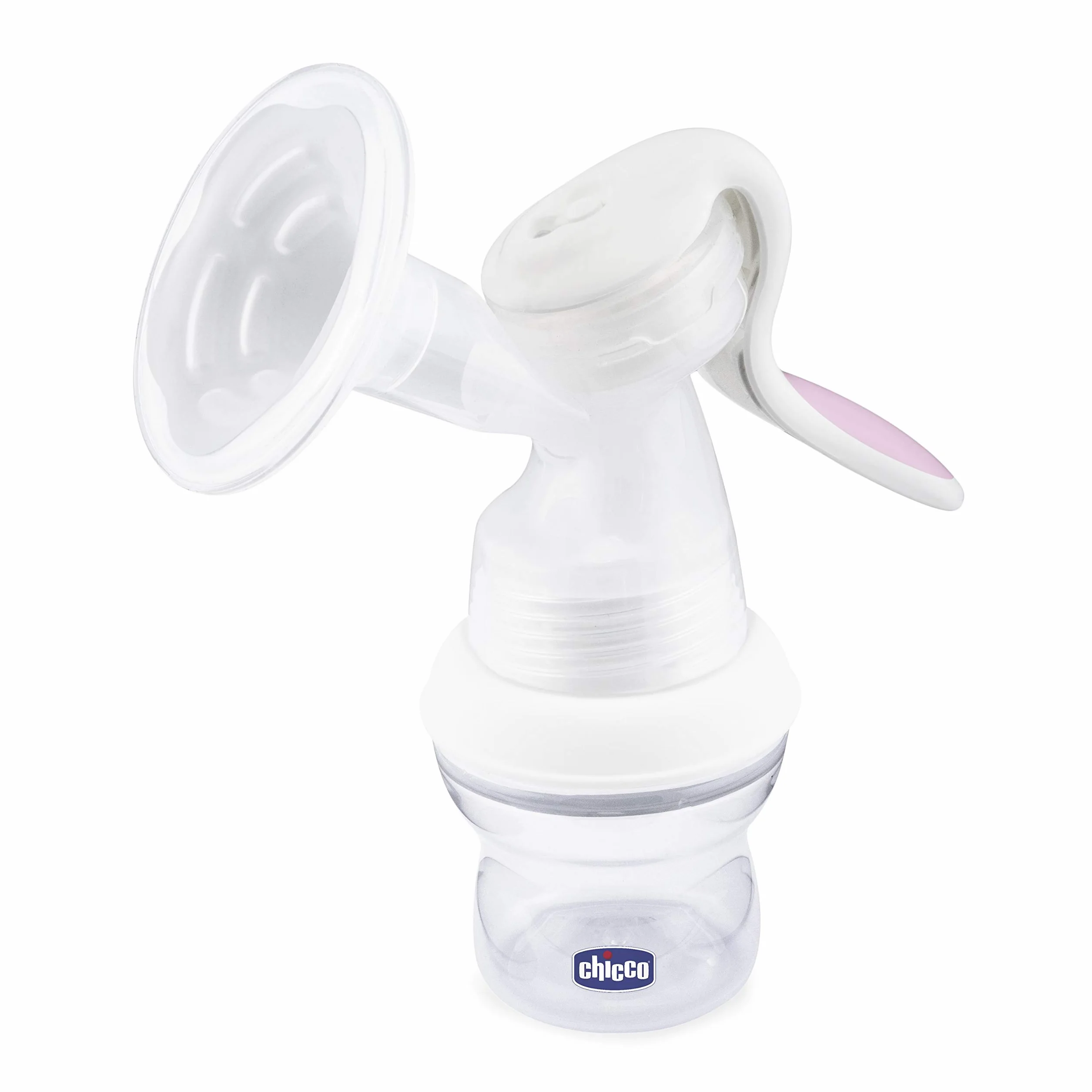 Chicco Laktator Manualny Natural Feeling, Wygodny i Szybki Laktator, Łatwe Odciąganie Mleka, Ergonomiczny Kształt, z Zakrzywionym Smoczkiem w Zestawie, z Pokrywką, Butelka dla Niemowląt - 150 ml
