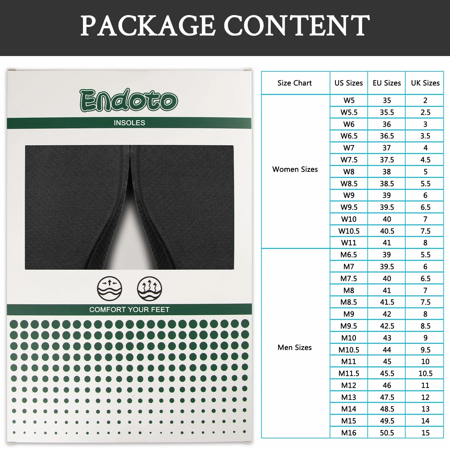 Endoto Wkładki do Skechers Butów, Pianka Mémoire Zamiennik Elastyczna Wkladka Zamienne Insoles Replacement Insert(42 EU)