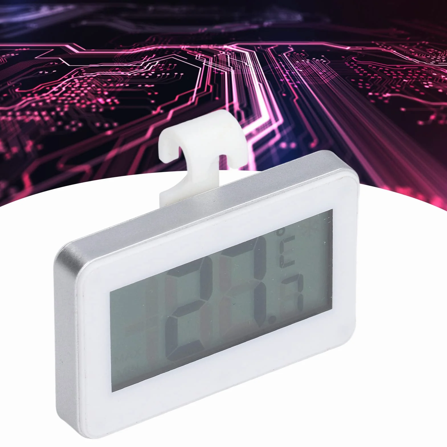 Mini Cyfrowy Termometr z Wbudowaną Baterią, Wyświetlacz LCD, Zakres -20°C do 60°C, Montaż Magnetyczny lub Hak, do Użytku Wewnętrznego i Zewnętrznego, 62x67x12mm