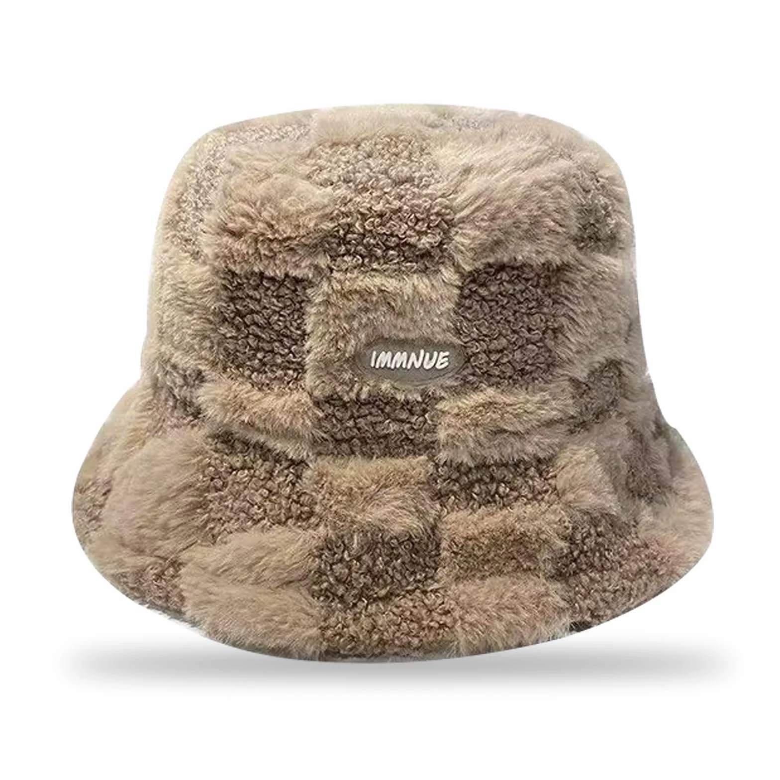 Pluszowy kapelusz rybacki, khaki w kratkę, ciepły kapelusz typu bucket hat, damski kapelusz zimowy, odporny na zimno, pogrubiony kapelusz wędkarski, nadaje się do użytku wewnątrz i na zewnątrz